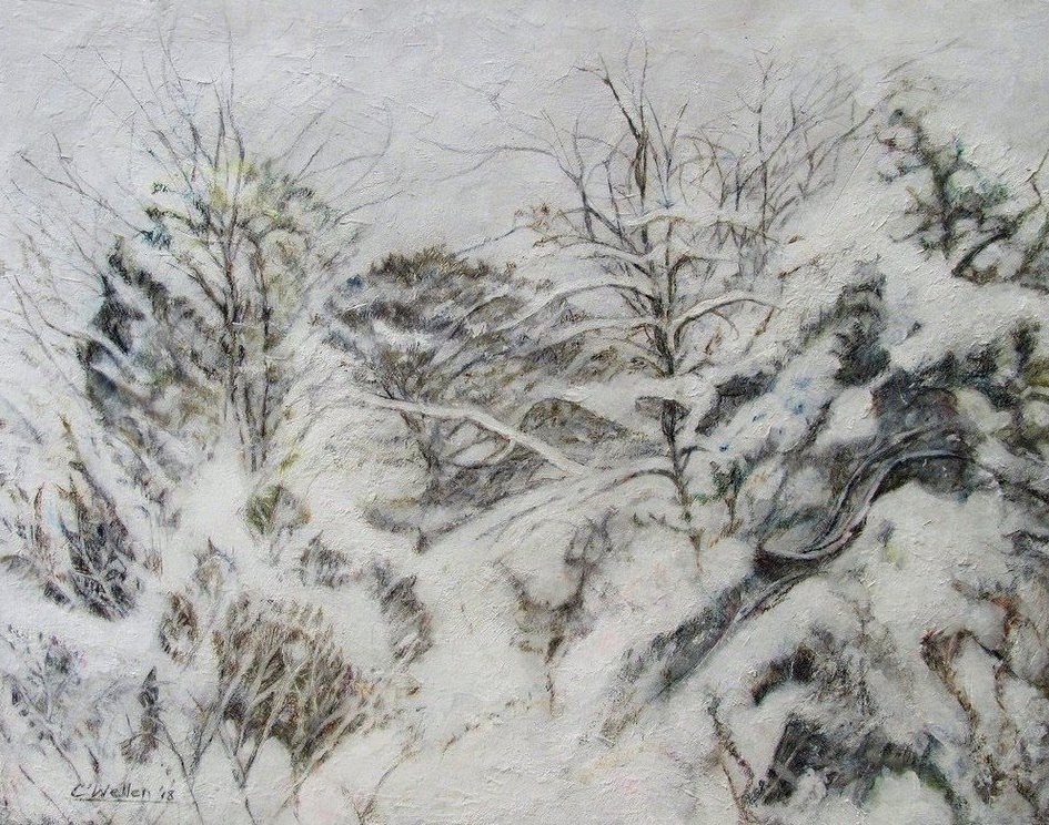 Snow #2 (2018) Acrylic/Pencil incised w/razor on Clay Board (16" x 20")