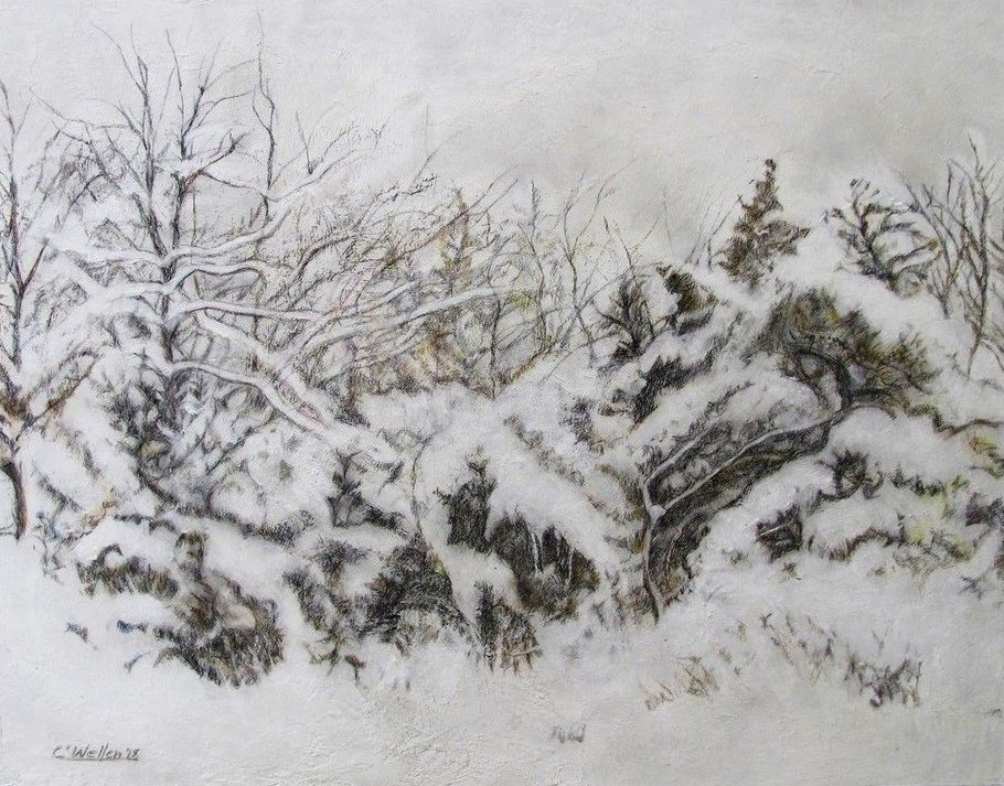 Snow #1 (2018) Acrylic/Pencil incised w/razor on Clay Board (16" x 20")