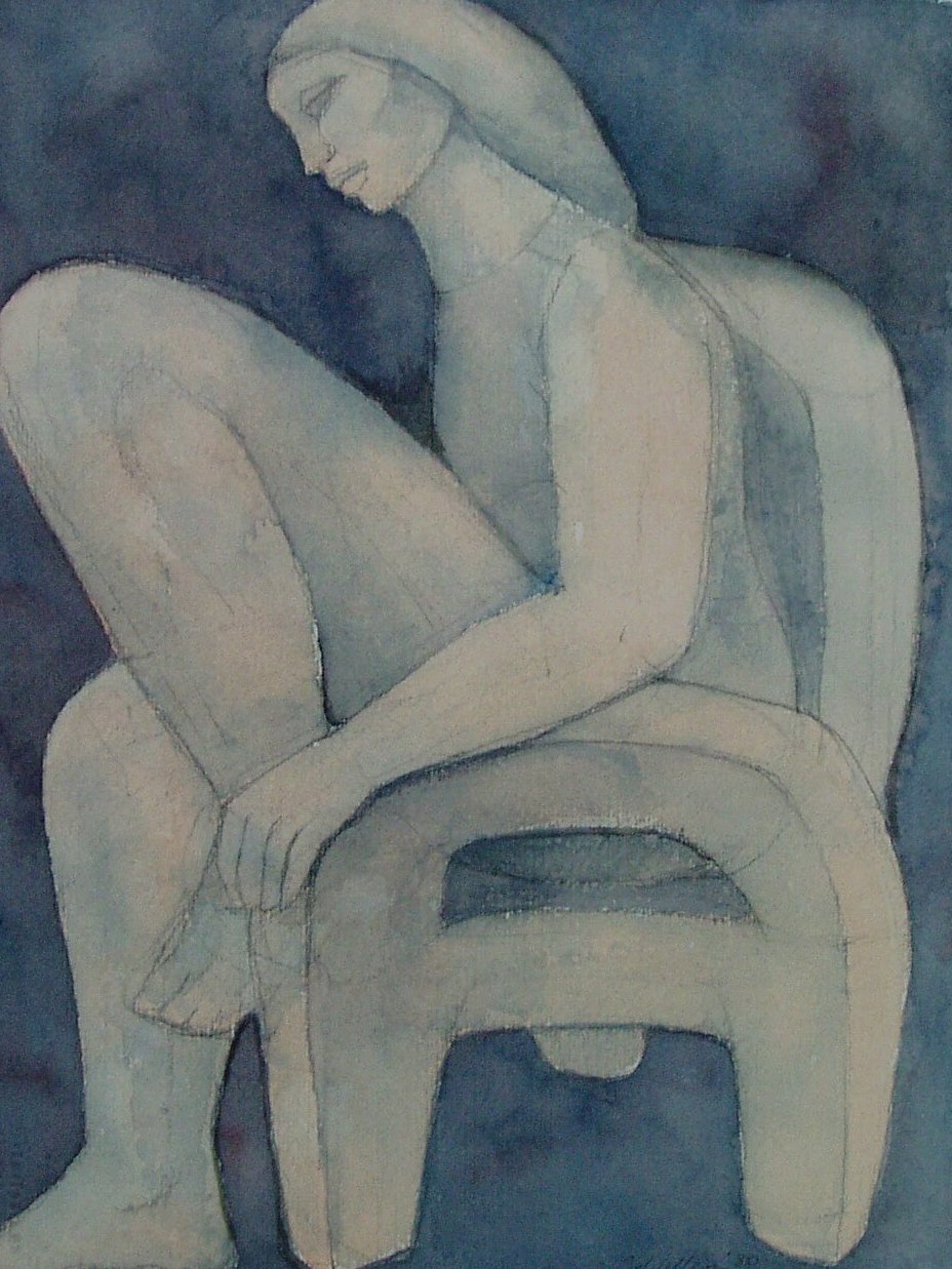 Seated Woman (1980), Acrylic on Board (14” x 18”)
