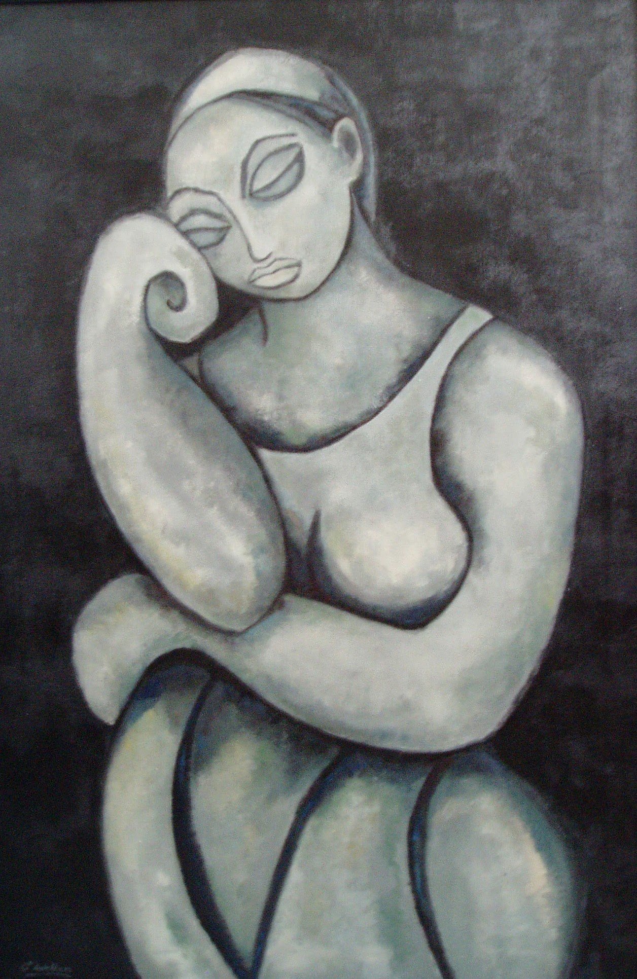 Pensive Figure (1995), Acrylic on Canvas (24” x 36”)