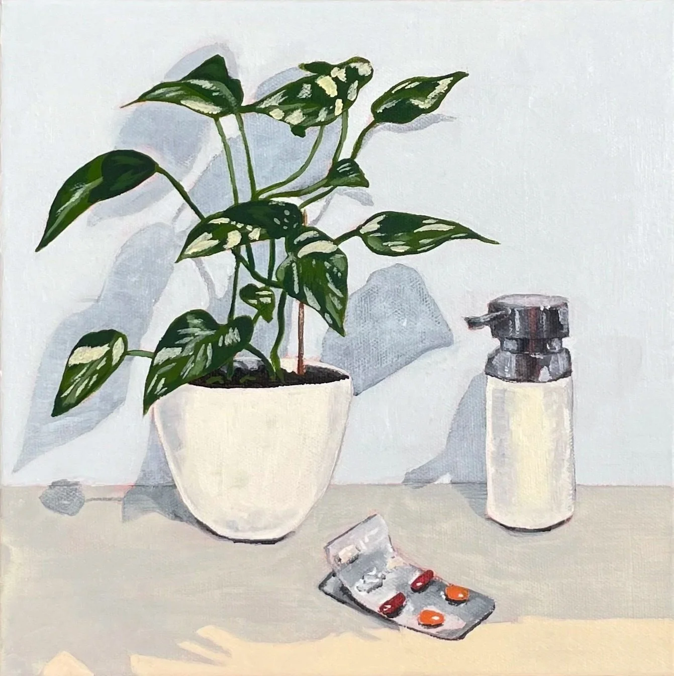 Plant, soap, codral, acrylic on canvas, 28 x 28 cm, framed SOLD 