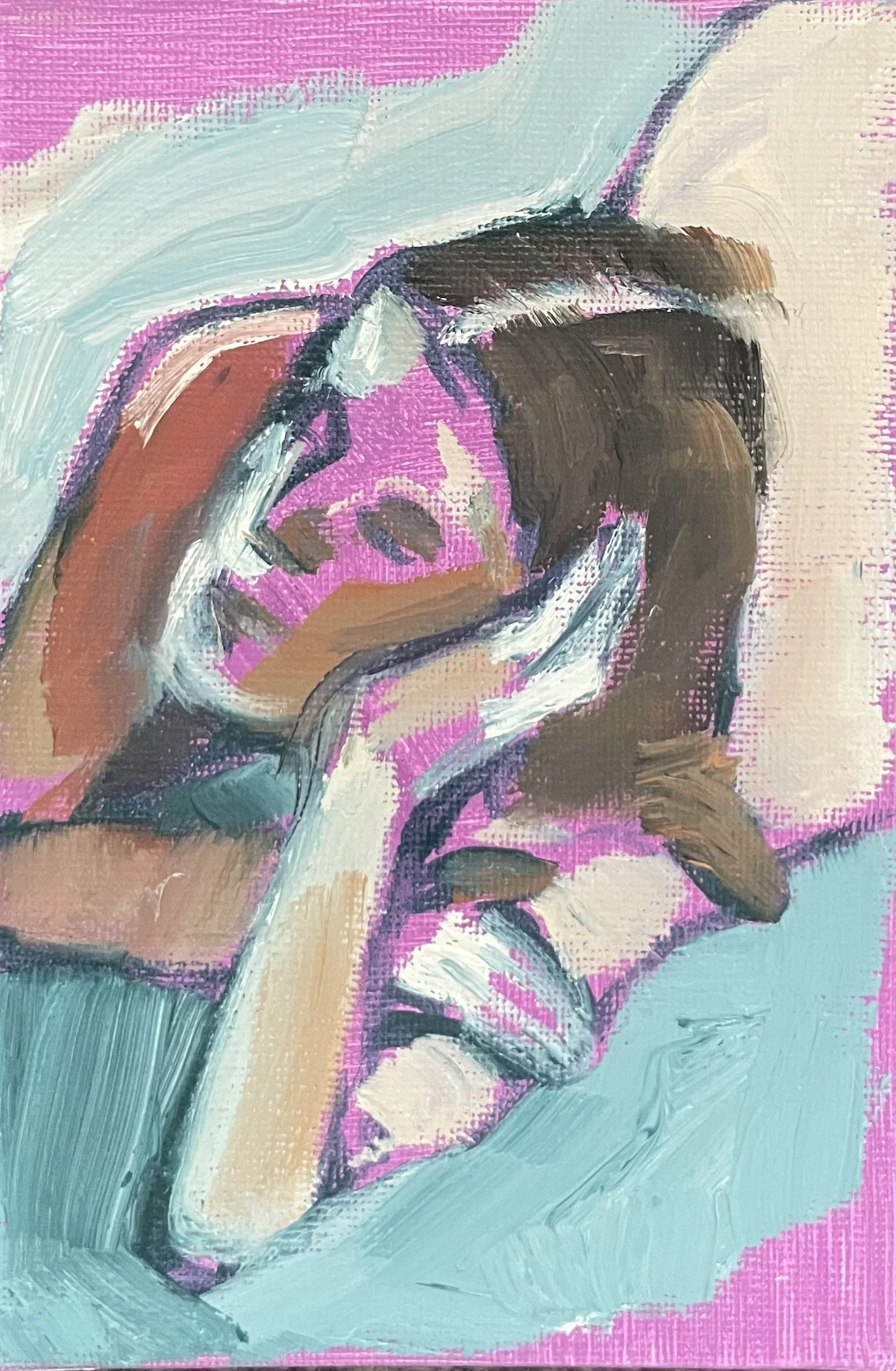 Rest, oil and acrylic on canvas panel, 15 x 10 cm, mounted on plywood