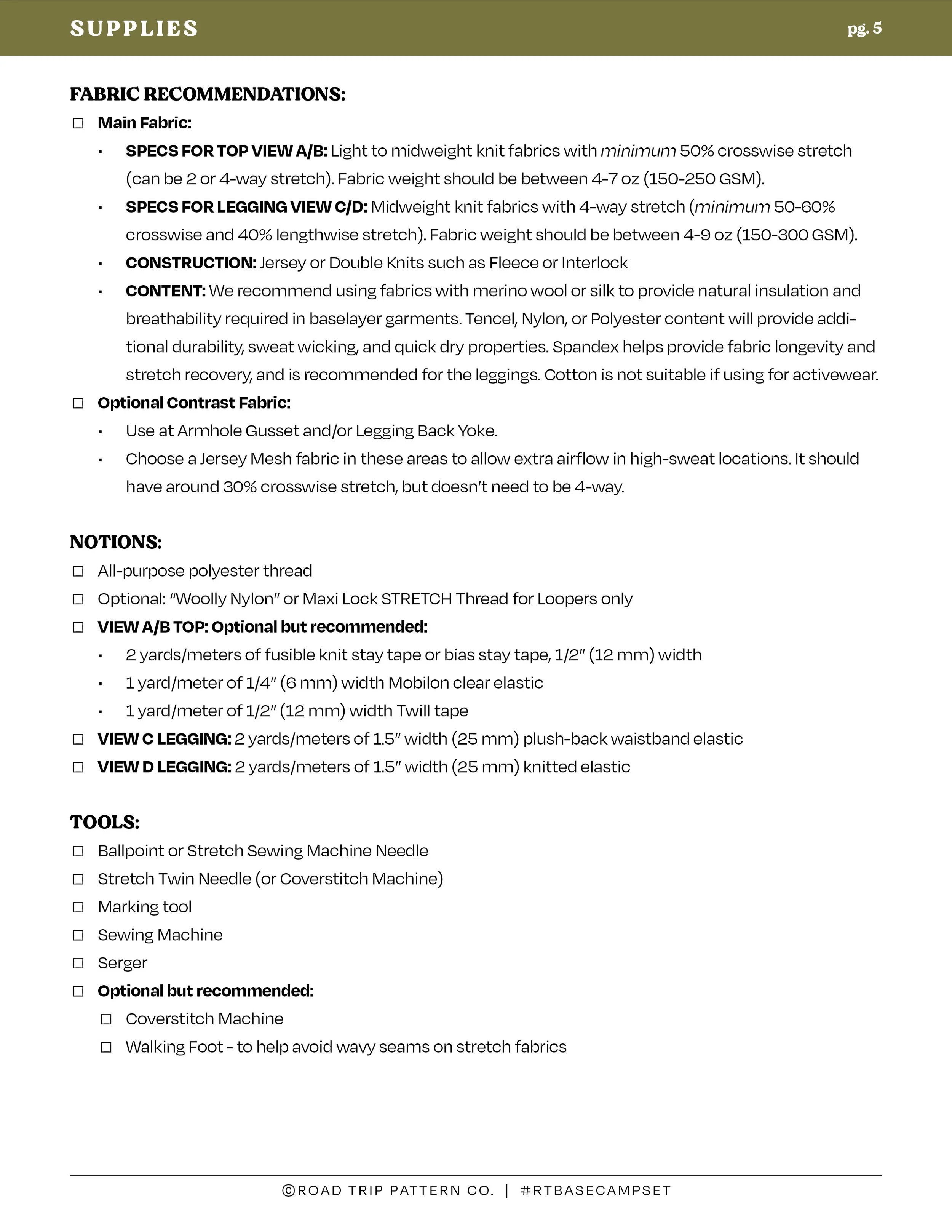 Sewing Patterns for the Outdoor Enthusiast — Road Trip Pattern Co.