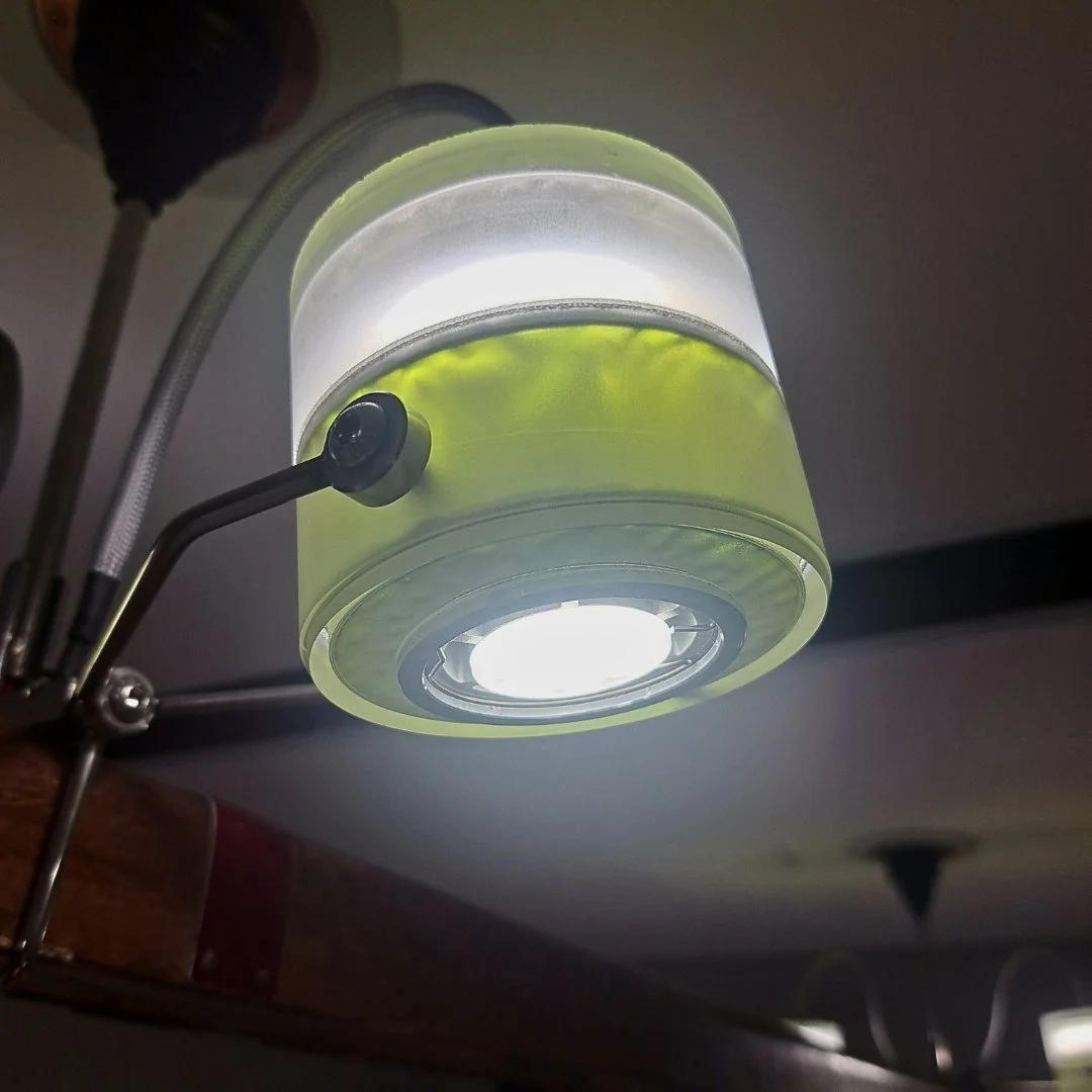 repurposed lamps, surveyors staff lamp, creative lighting, one off lamps, funky lamp designs, bespoke lamps handmade lamps.