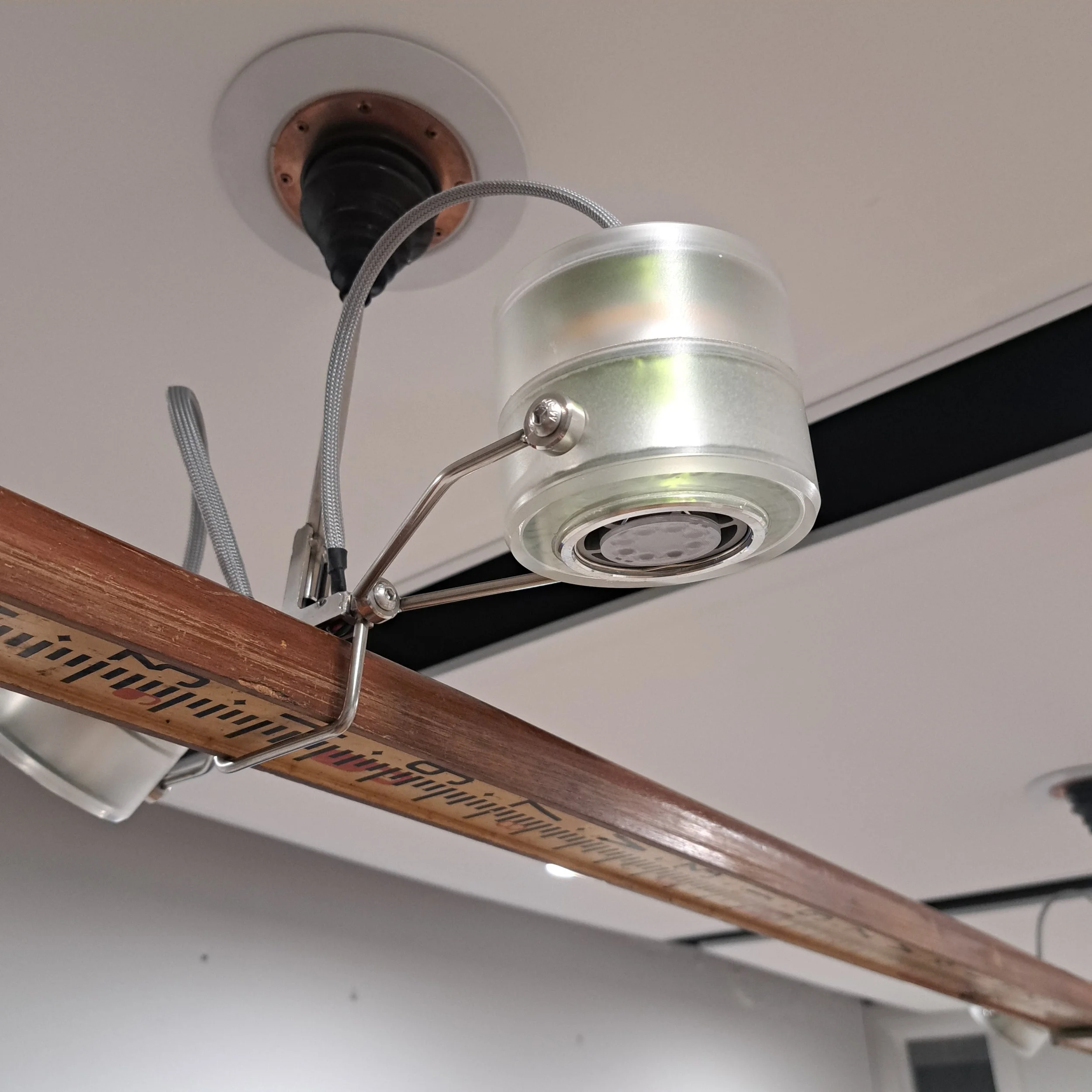 repurposed lamps, surveyors staff lamp, creative lighting, one off lamps, funky lamp designs, bespoke lamps handmade lamps.