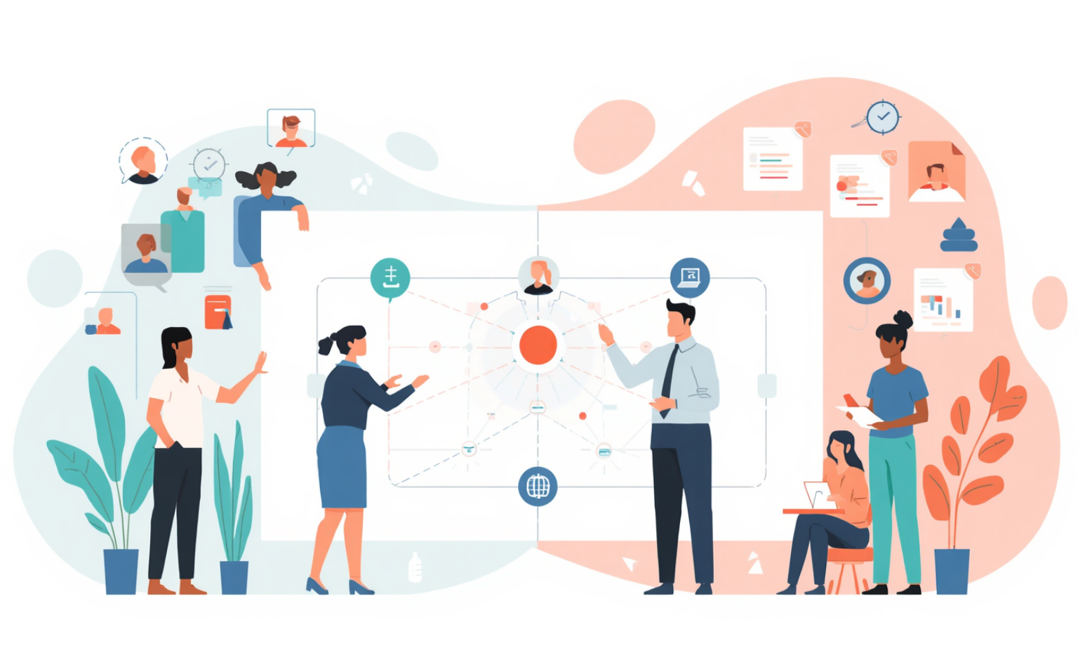 Users look at a project plan in order to choose a new membership CRM