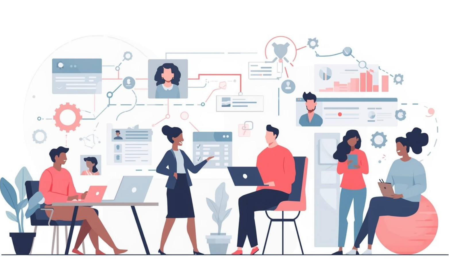 Scene shows a small membership team working comfortably and collaboratively, supported by clear structure rather than overwhelmed by tasks.