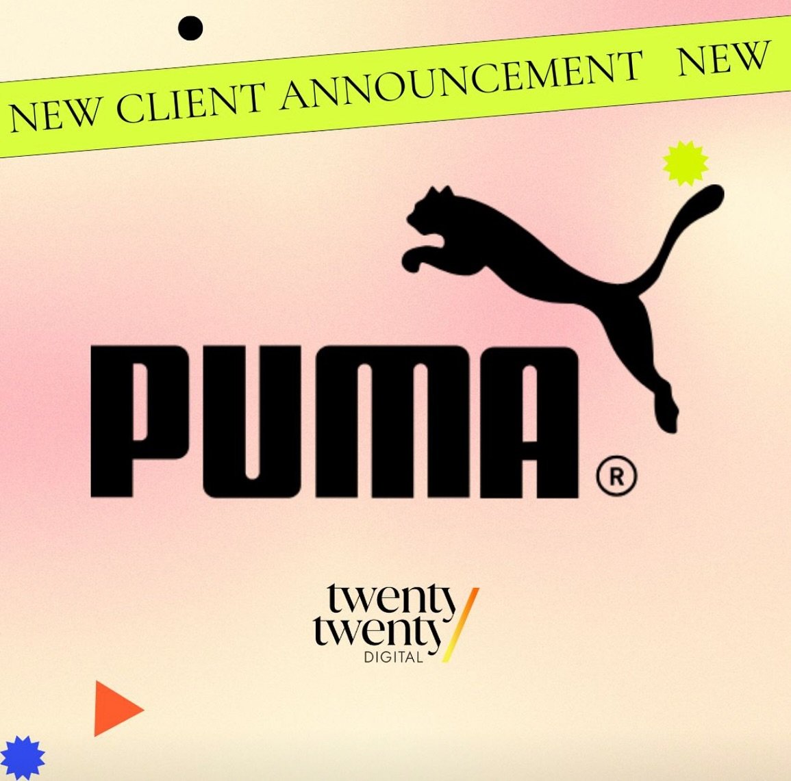 NEW CLIENT ANNOUNCEMENT - &amp; its a HUGE one!
We are very excited to be working alongside the fastest sports brand in the world - PUMA.

Together, we&rsquo;ll be bringing fresh, innovative shopping experiences on social platforms, creating engaging