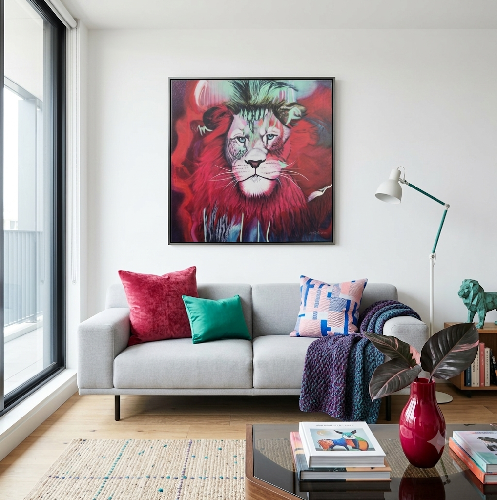 Roar From Within, fine art reproduction of an expressive contemporary lion oil painting, by Australian artist Lydia Beker