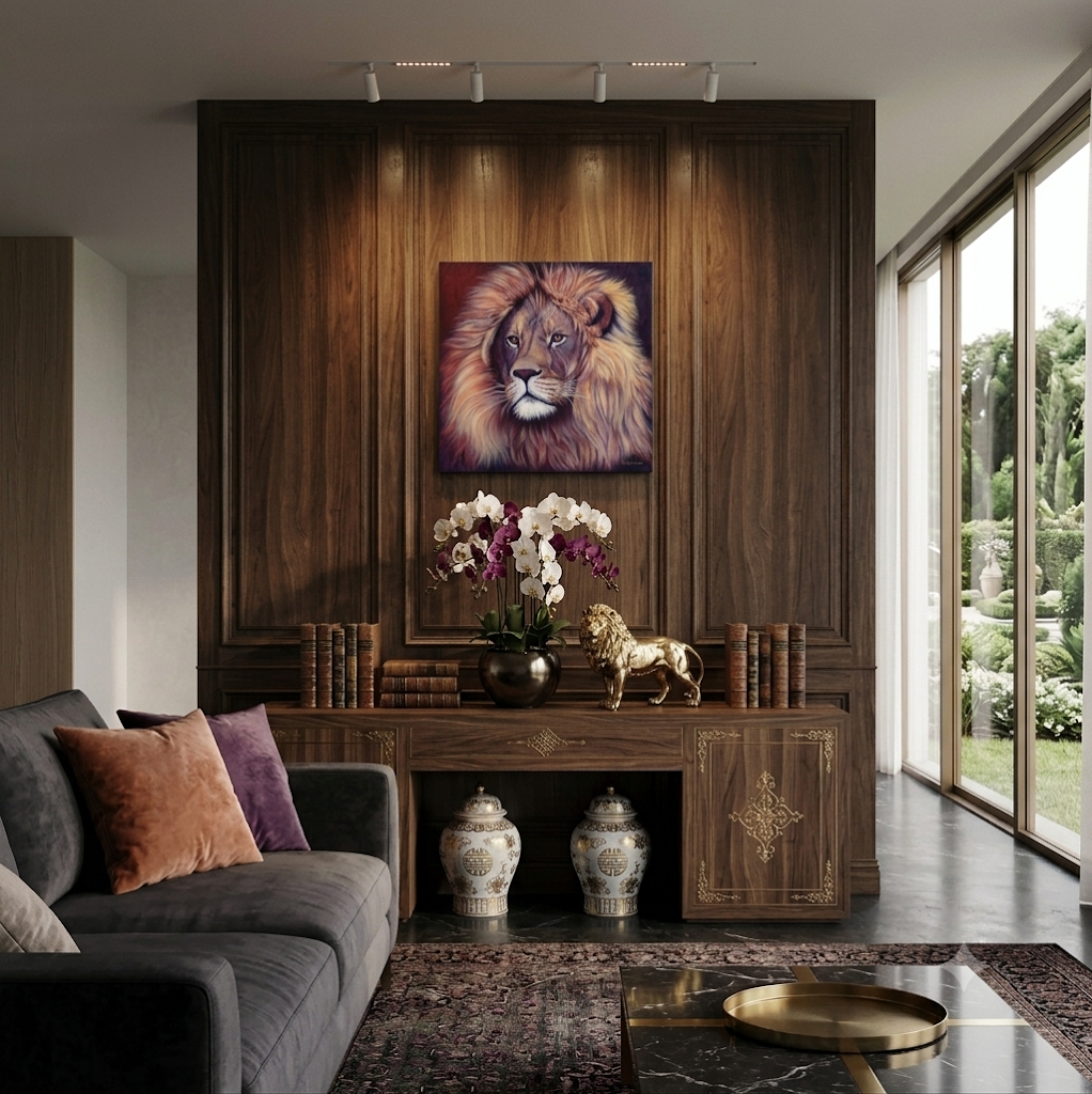 Remembering Who You Are, fine art reproduction of an expressive contemporary lion oil painting, by Australian artist Lydia Beker