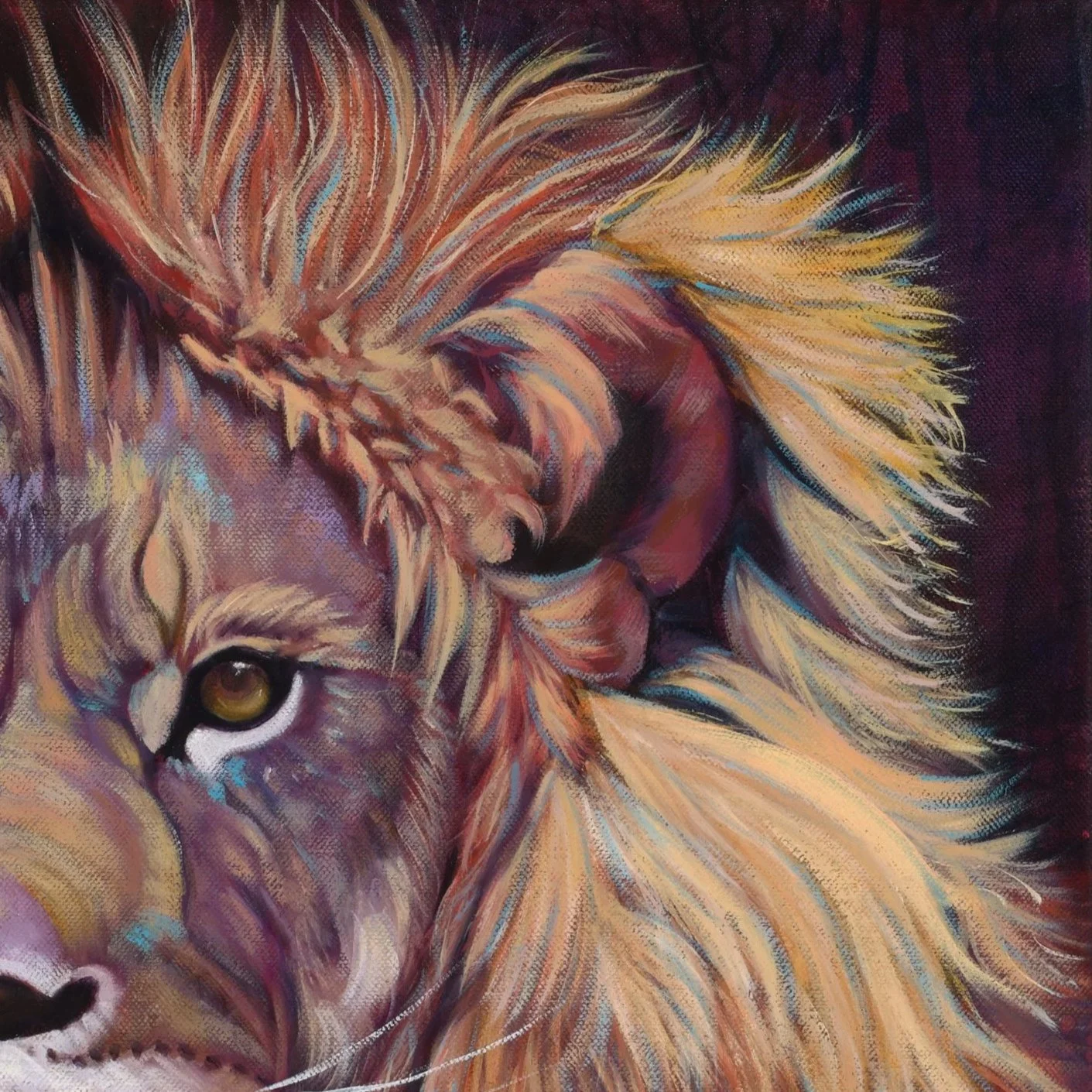 Remembering Who You Are, fine art reproduction of an expressive contemporary lion oil painting, by Australian artist Lydia Beker