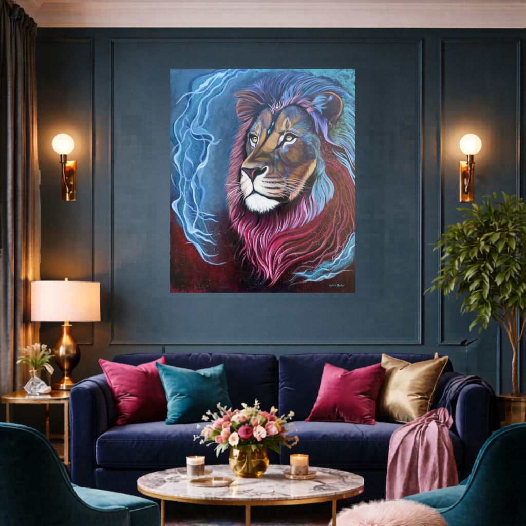 Create Your Magic, fine art print of an expressive contemporary lion oil painting, by Australian artist Lydia Beker