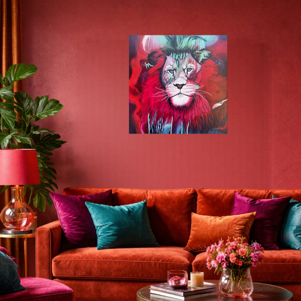 Roar From Within, fine art reproduction of an expressive contemporary lion oil painting, by Australian artist Lydia Beker