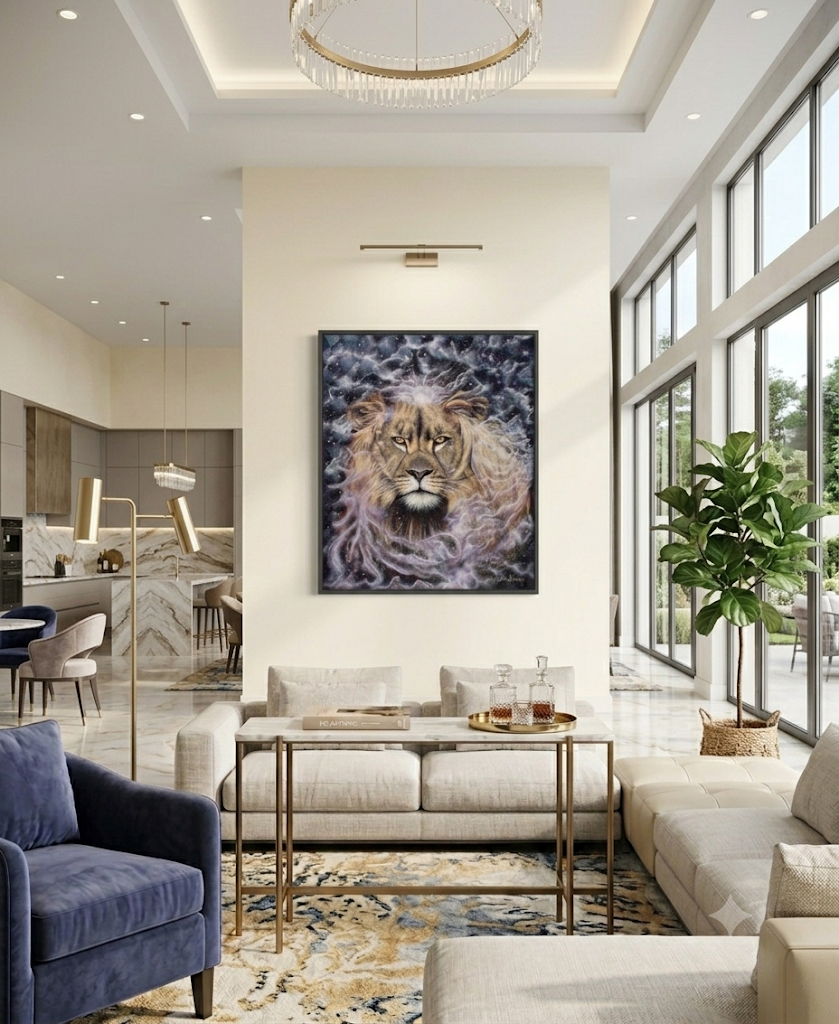 Far Beyond, fine art print reproduction of an expressive contemporary oil painting of a lion, by Australian artist Lydia Beker