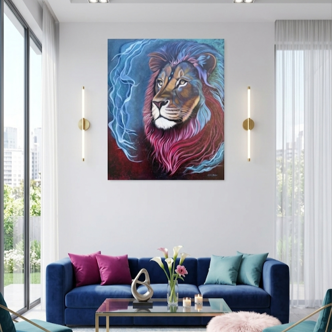 Create Your Magic, fine art print of an expressive contemporary lion oil painting, by Australian artist Lydia Beker