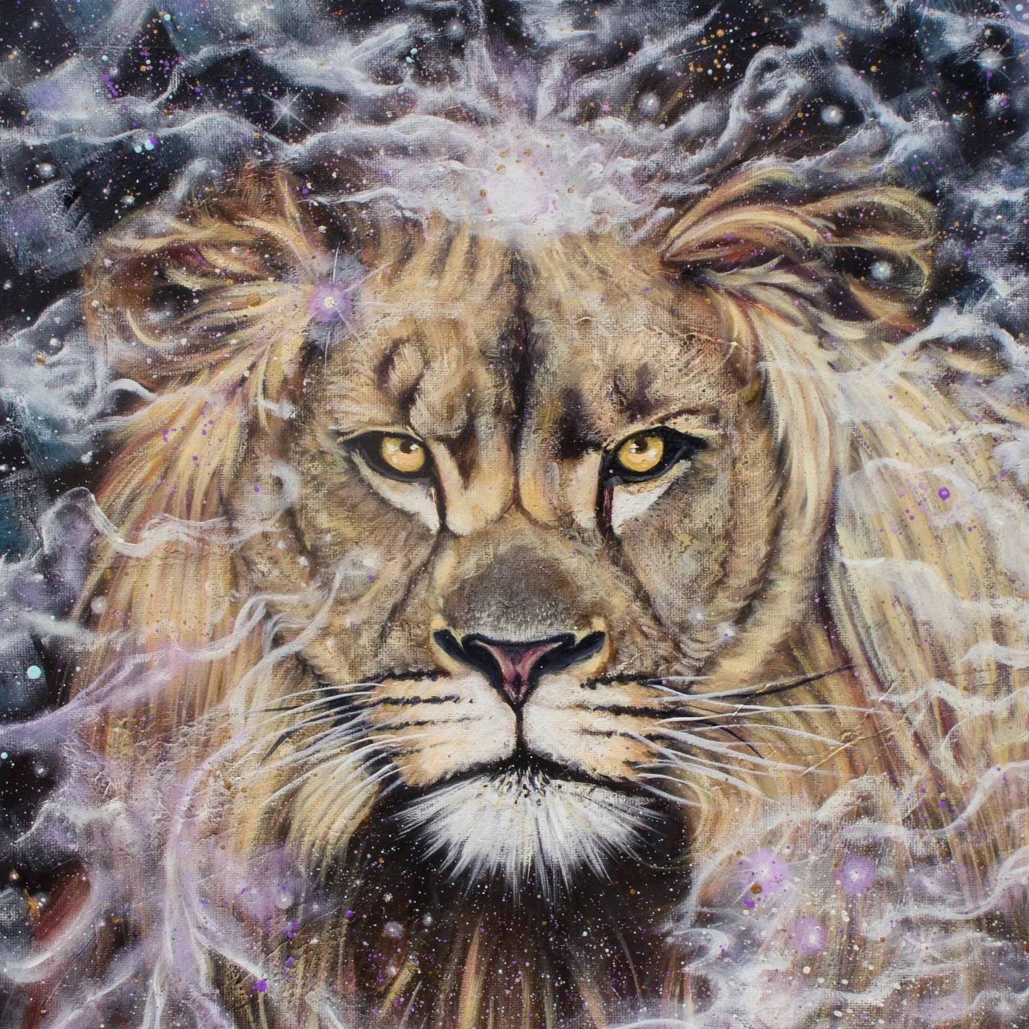 Far Beyond, fine art print reproduction of an expressive contemporary oil painting of a lion, by Australian artist Lydia Beker