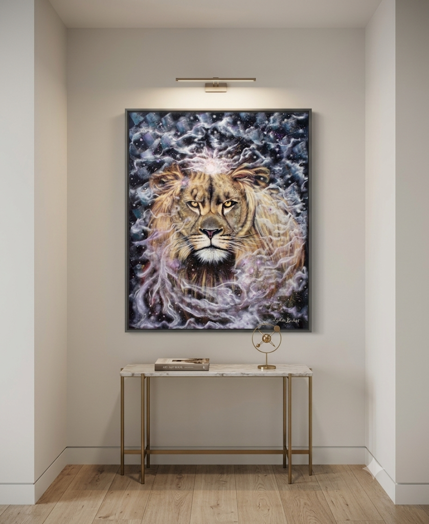 Far Beyond, fine art print reproduction of an expressive contemporary oil painting of a lion, by Australian artist Lydia Beker