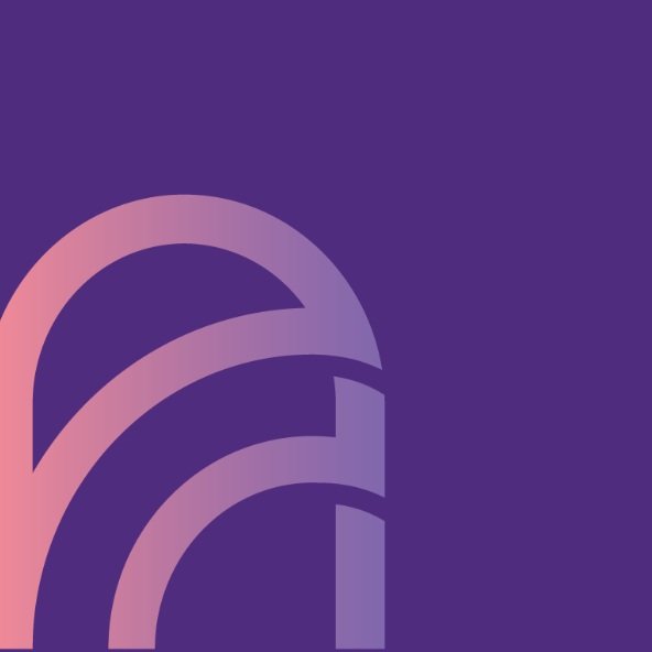 Purple background with abstract curved lines in pink and purple gradient.