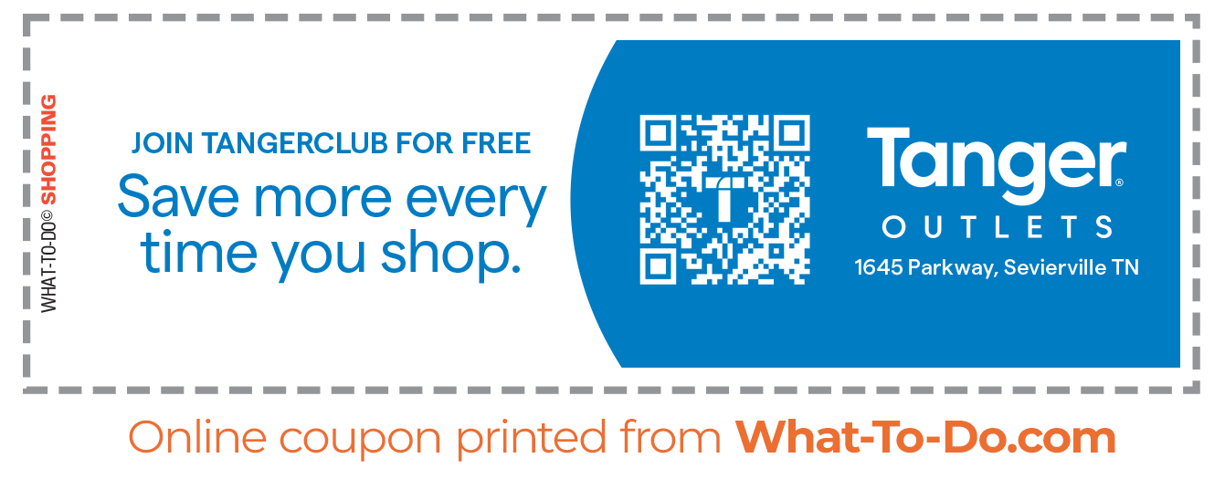 Image of Tanger Outlets coupon. QR code points you to Tanger's website.