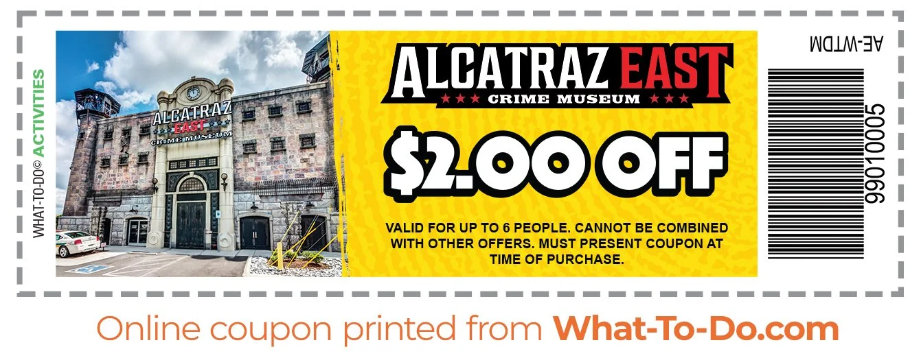 Image of Alcatraz East Coupon. $2 off, valid for up to 6 people. Must preset coupon at time of purchase.