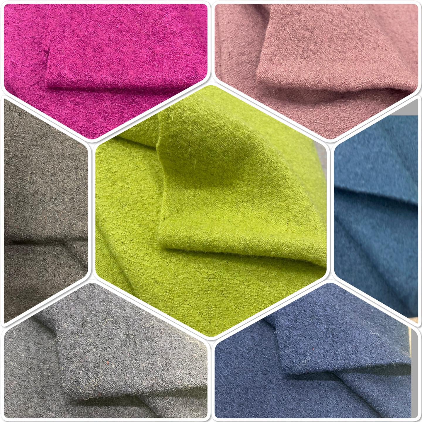Boiled wool mix 
Some lovely colours this season but don&rsquo;t leave it too long as we only get supplied small
Lengths of these. Once they are gone we can&rsquo;t reorder till next winter.