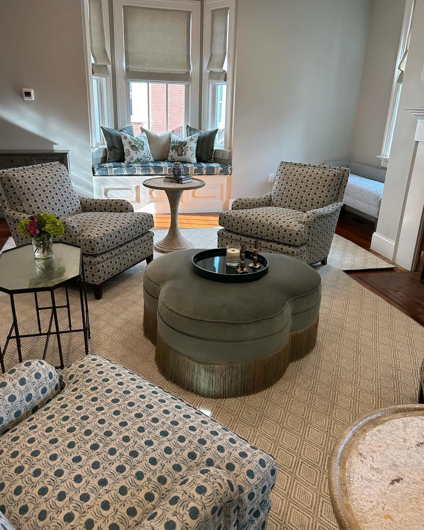 A traditional and very sophisticated family room we installed last week. I loved working with these luxurious textiles and some of my favorite furniture lines.