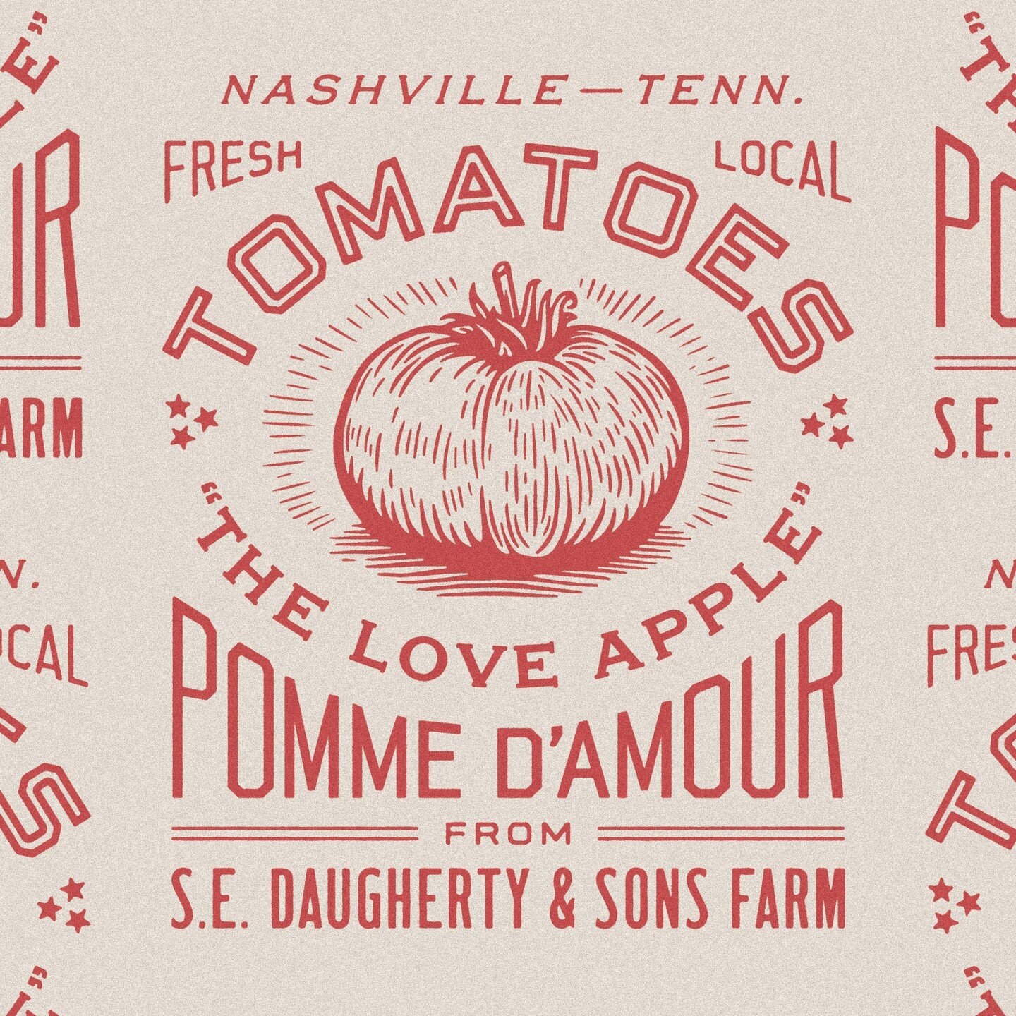 Did you know that the French used to call tomatoes the &quot;Love Apple&quot;? 🍅 🍅 🍅

Super fun t-shirt graphic for @sedaughertyandsons printed in some tone-on-tone colorways, now available at the Bellevue farm stand! I'm grateful to Erica for tru
