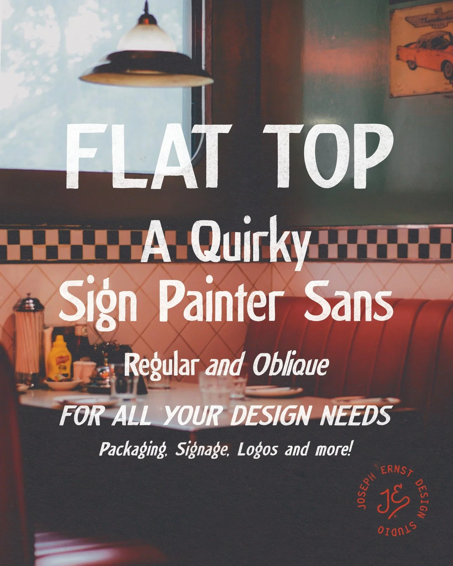 Introducing Flat Top &mdash;&nbsp;an authentic sign painting-inspired typeface lovingly scanned from vintage sources. Available in Regular and Oblique, these fonts are perfect for your next mom-and-pop branding project or quirky, retro-inspired signa