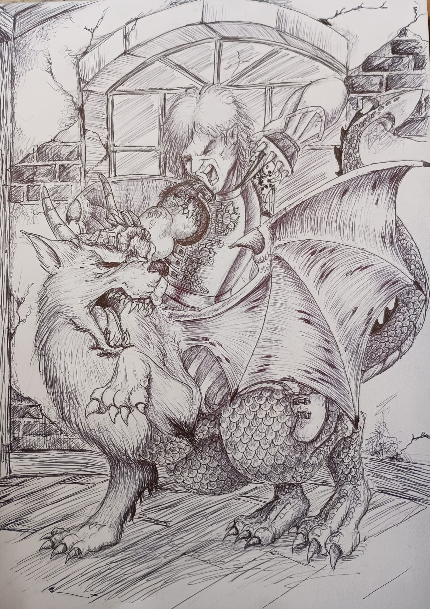 Byron leaps and attacks a Wolf Dragon.
