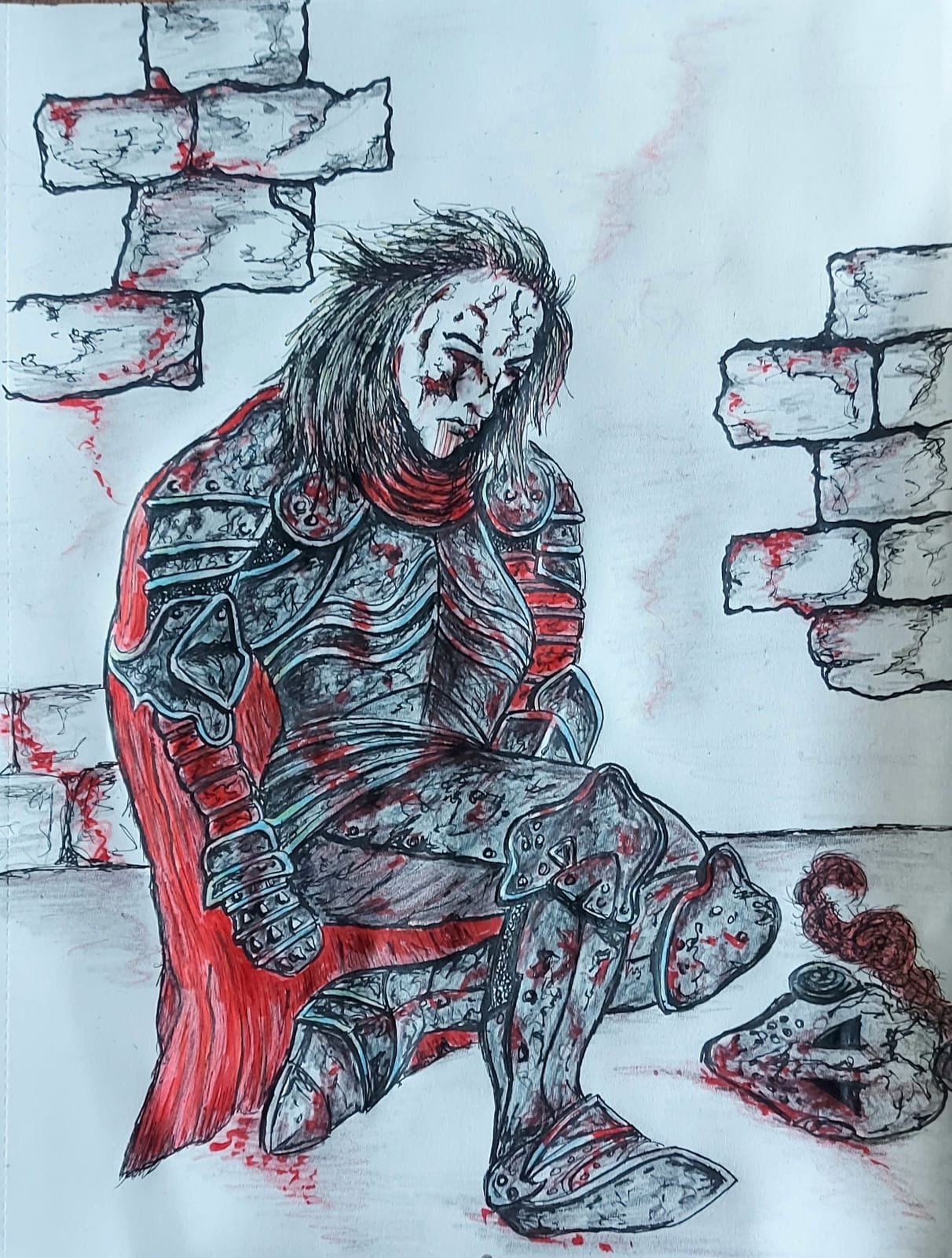 A fallen Grey Maiden revealing her scarred face