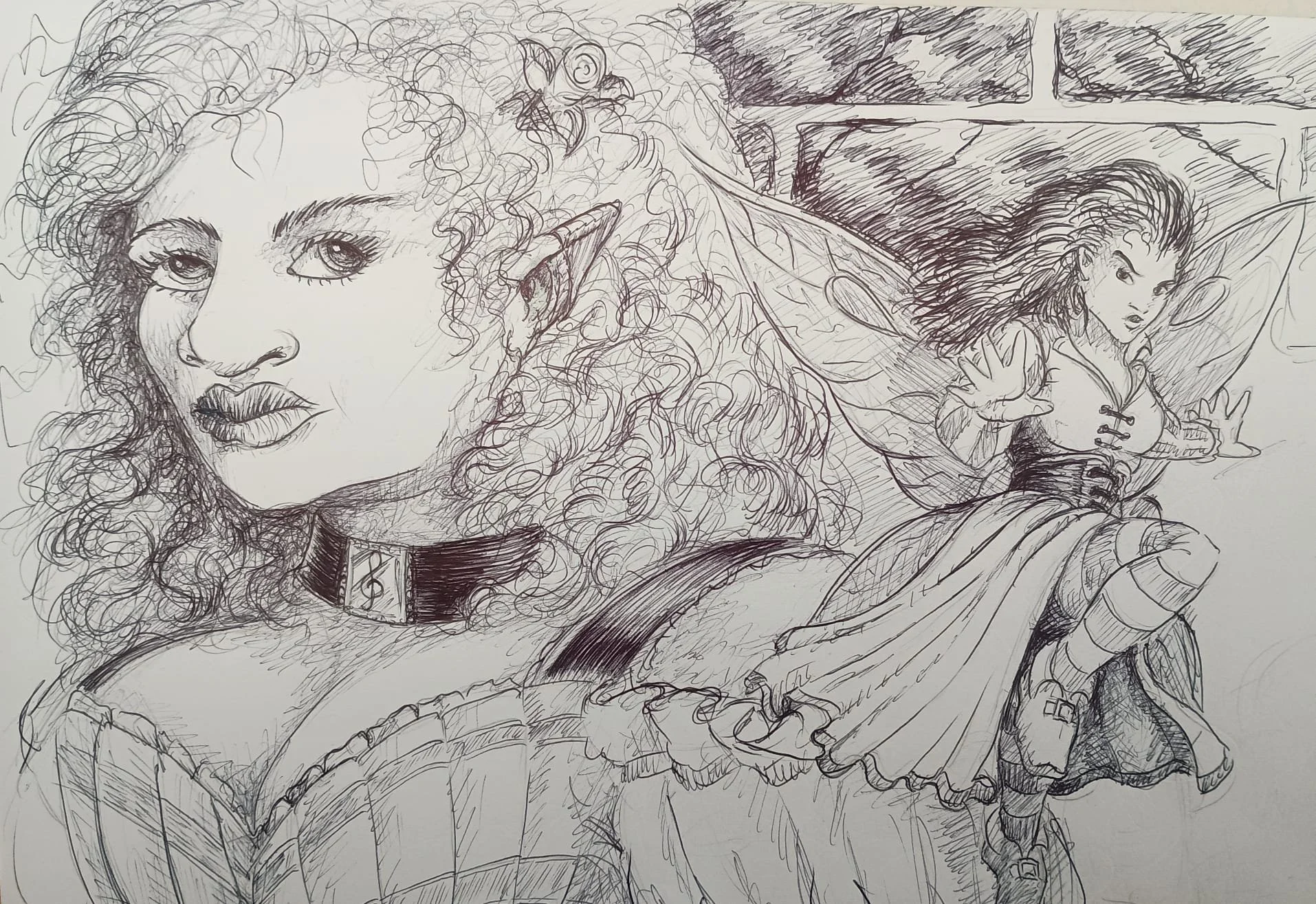 The bard Calli E-K and her companion the Lyrakien cleric of Desna Rune.