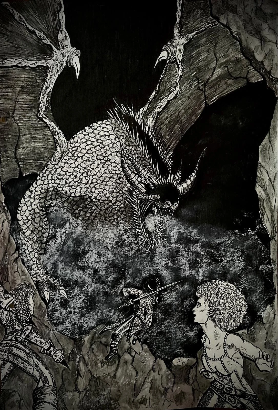 A White Dragon emerges in the darkets of caverns