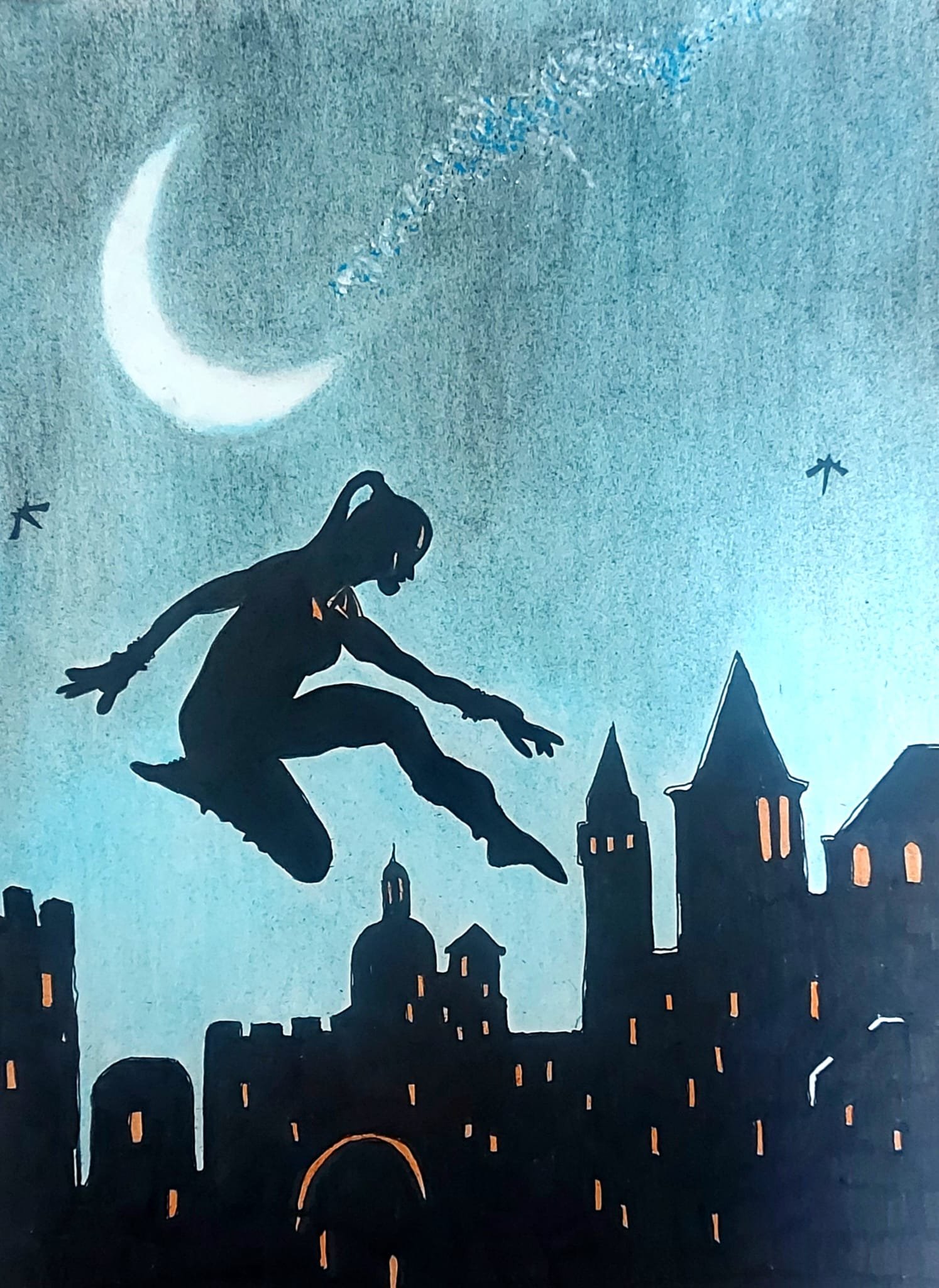 A 'Flame' in the night. The illusive thief leaps over the rooftops of Korvosa