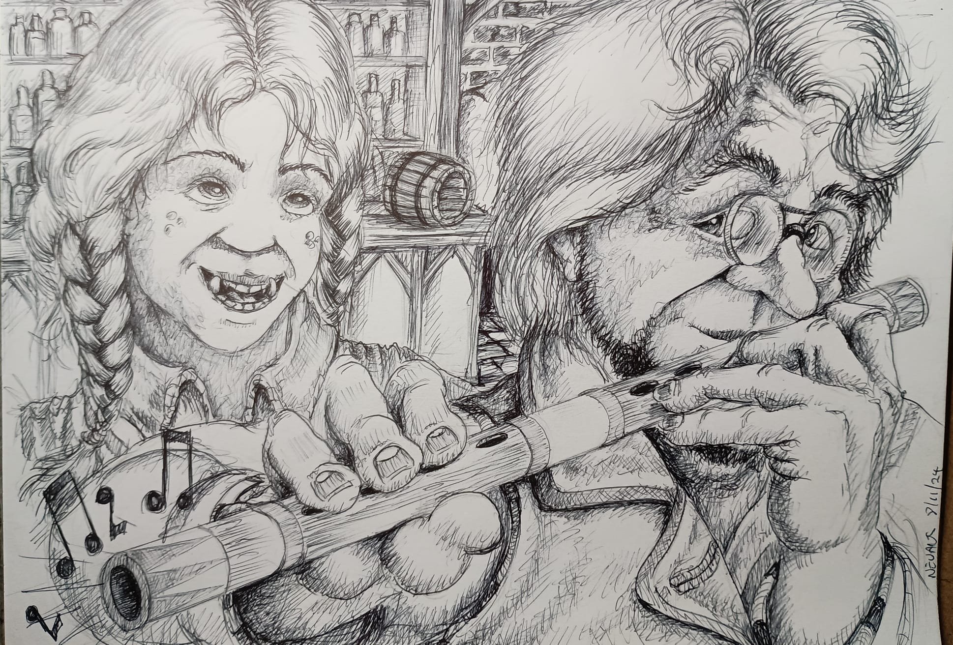 Greta and the flutist Mackenzie enjoying themselves dancing at Ruby's. From the story 'An Evening with the Girls, Gina and Ruby.'