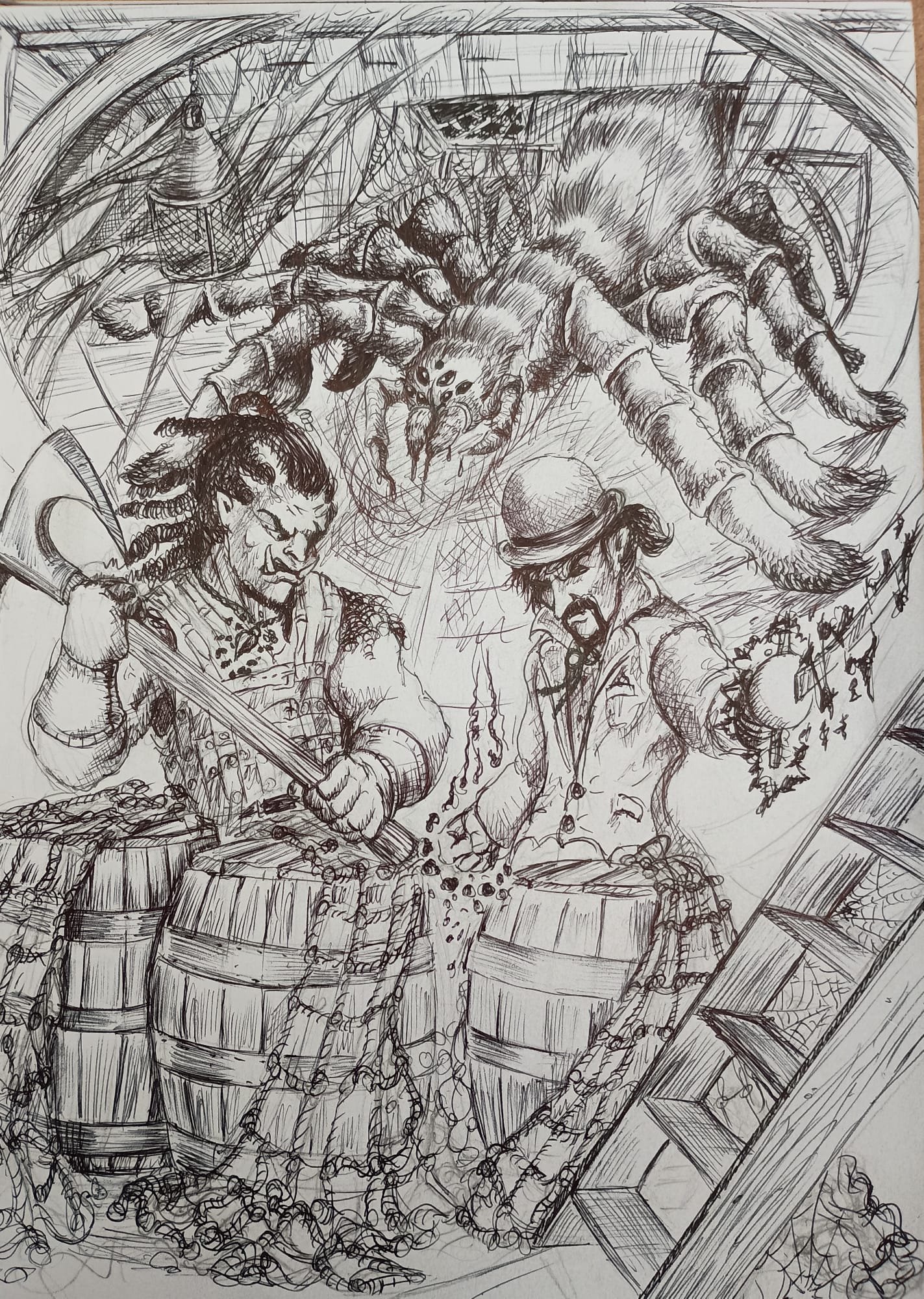 An Ogre Spider creeping up on Trevor and Nightingale