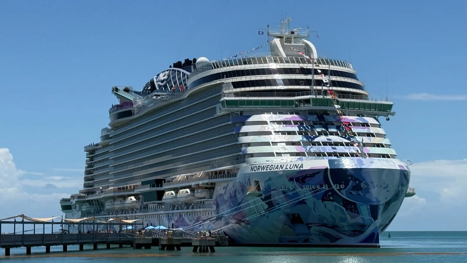 Norwegian Luna cruise ship docked at port showing full exterior and hull design