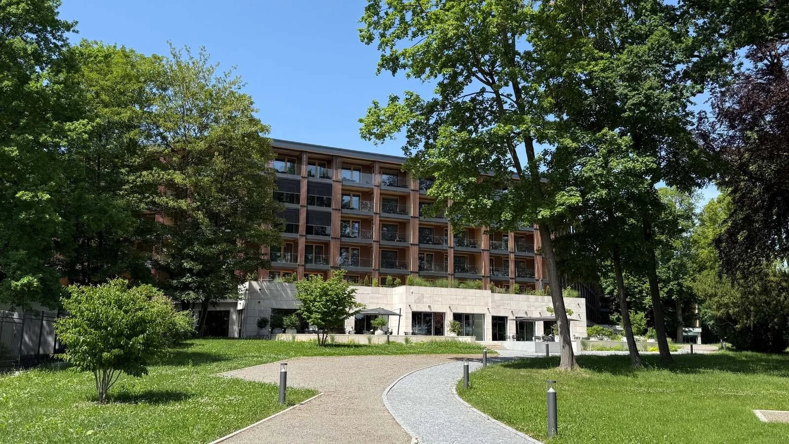 BUFF Medical Resort exterior and landscaped gardens beside Lake Constance in Konstanz, Germany.