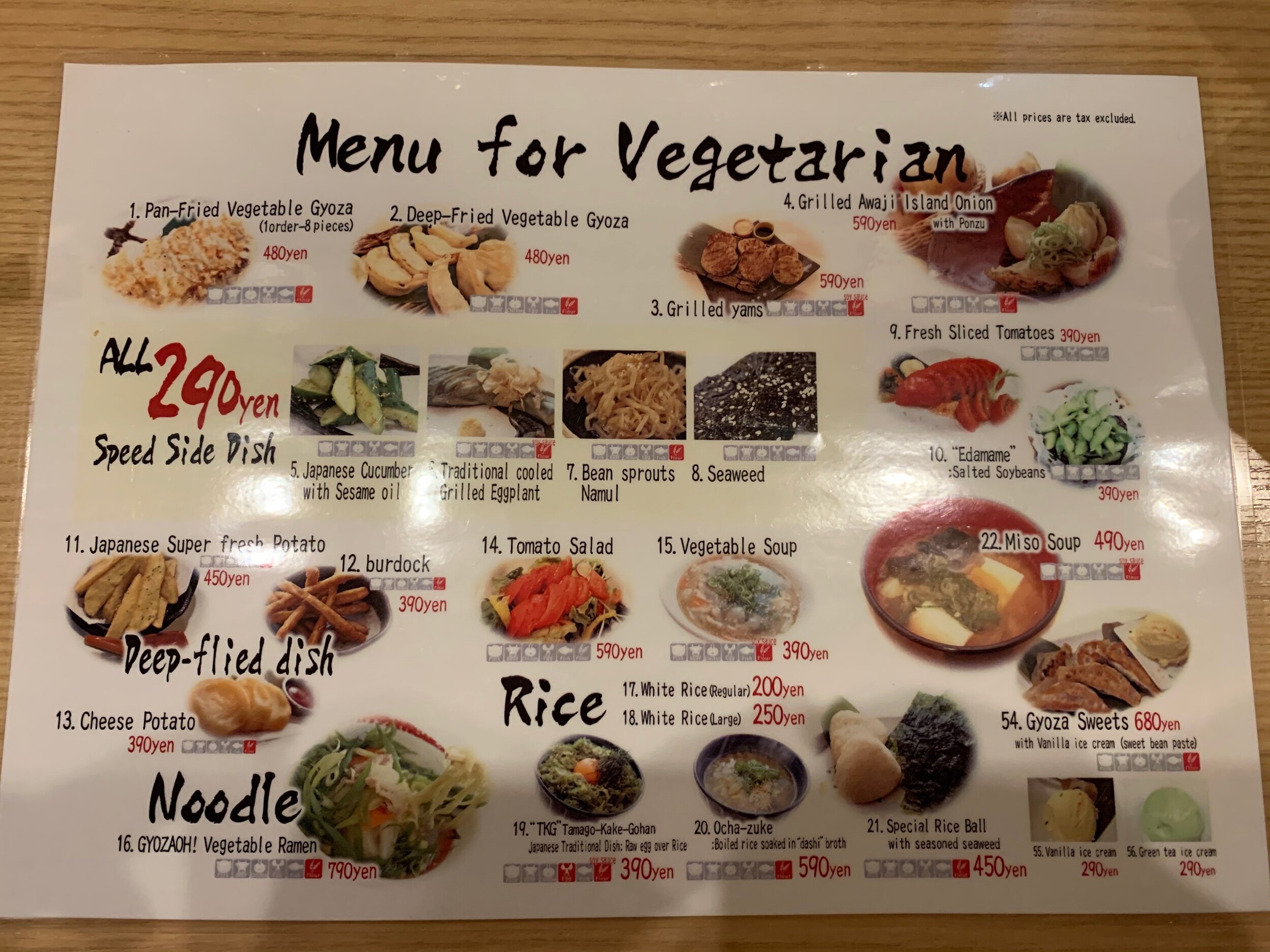 Vegetarian menu