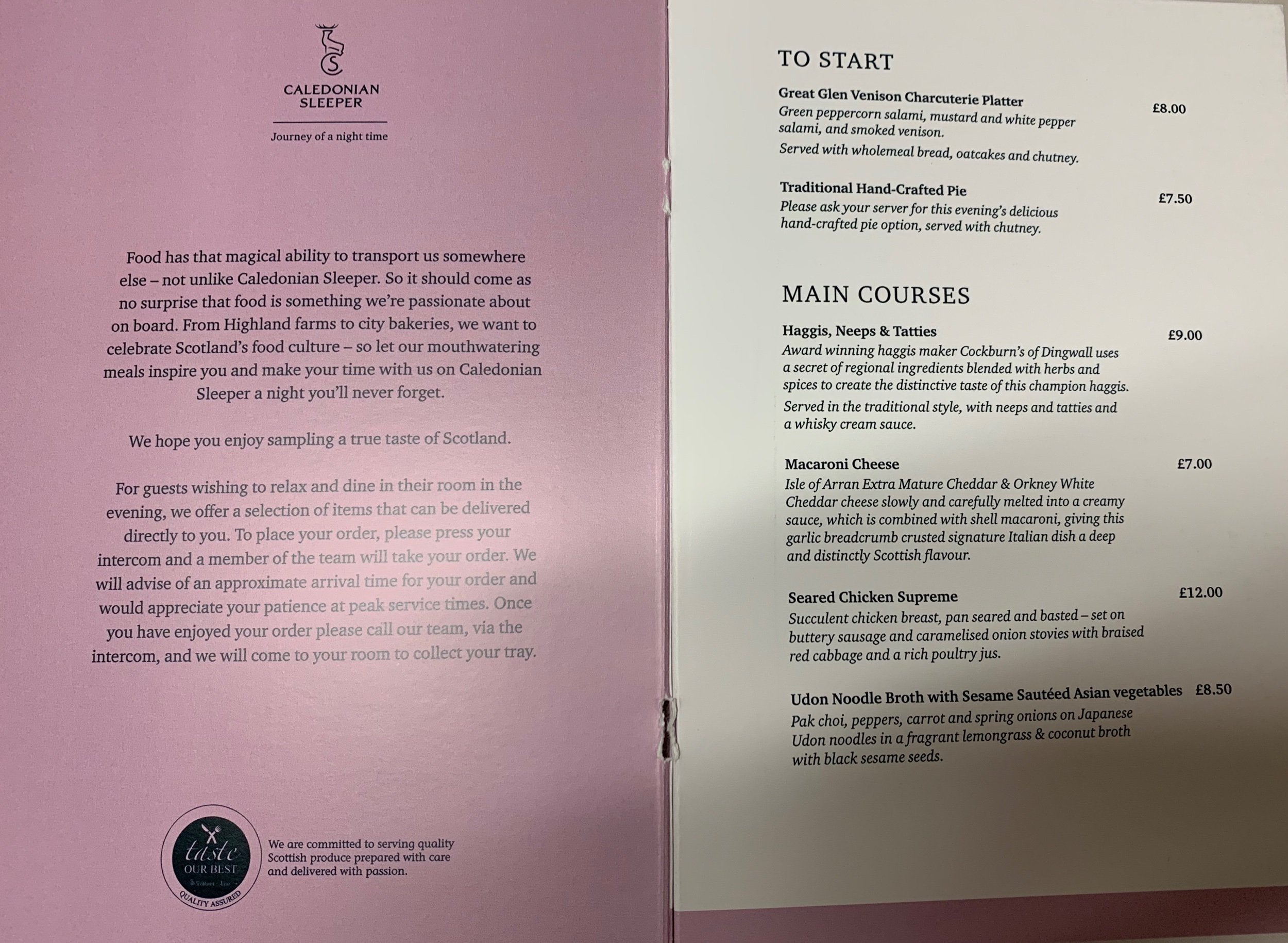 Starters and mains of food menu