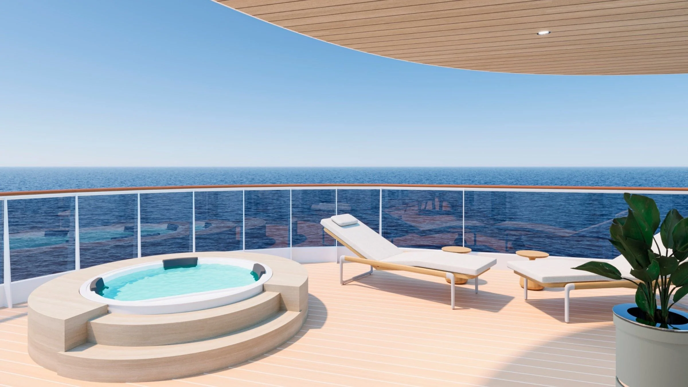 Private balcony of an Ocean Terrace Suite aboard Explora III with outdoor seating and uninterrupted ocean views.