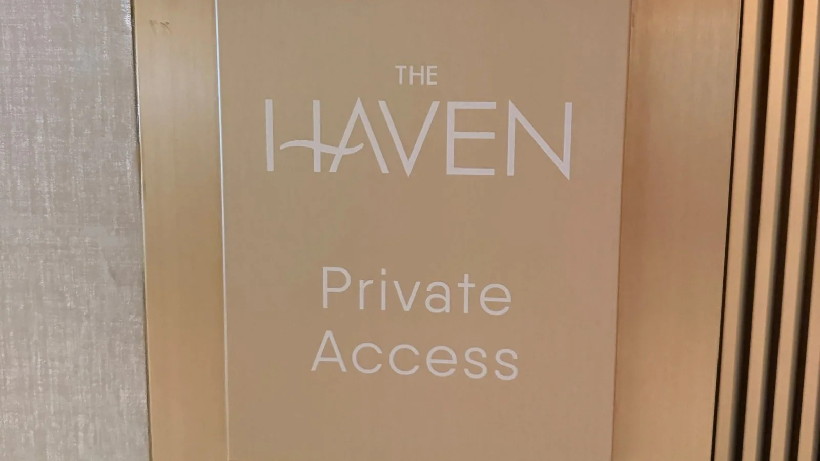 The Haven private access entrance sign on Norwegian Luna for exclusive suite guests