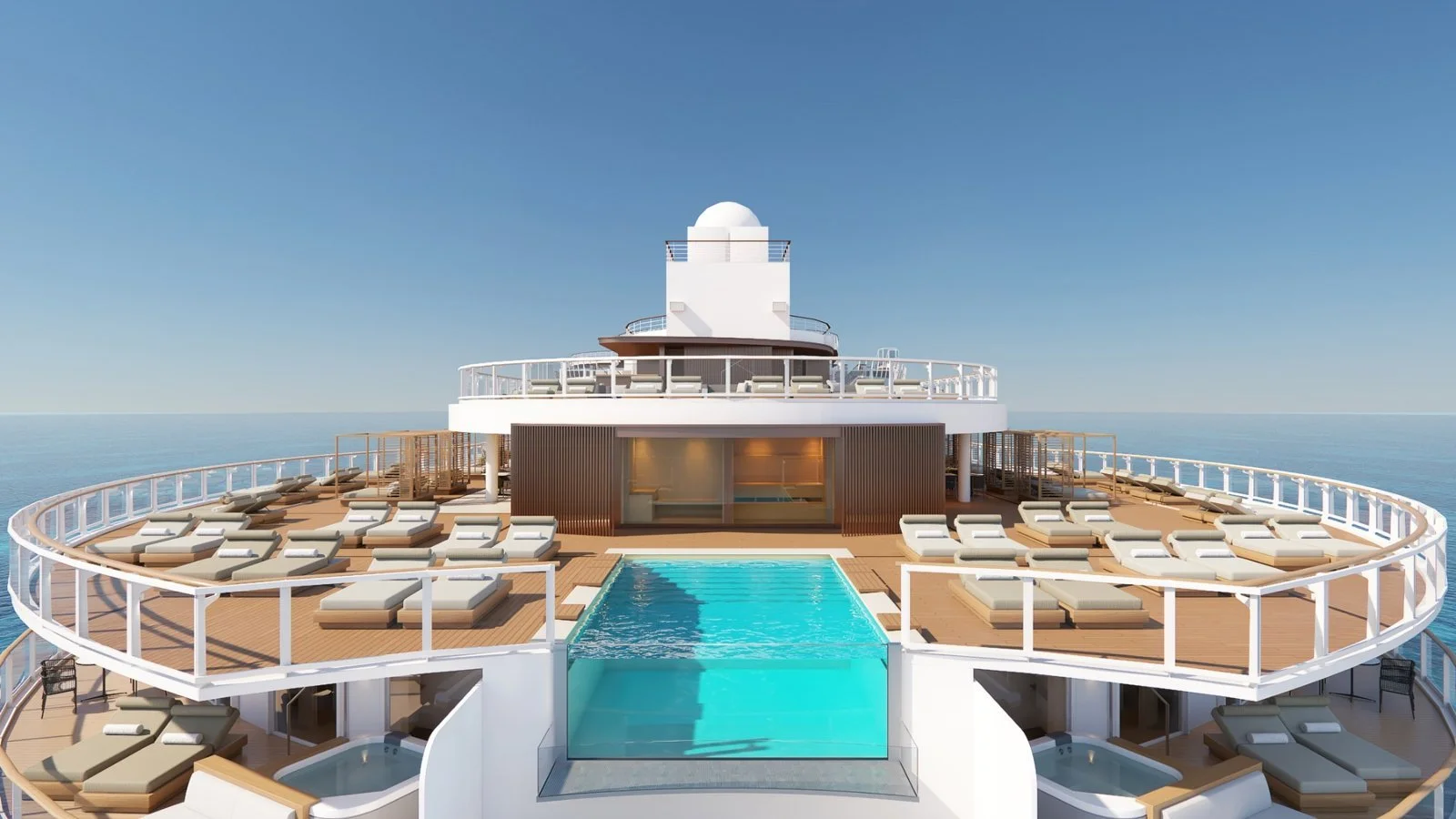 The Haven private sundeck infinity pool and loungers onboard Norwegian Luna cruise ship