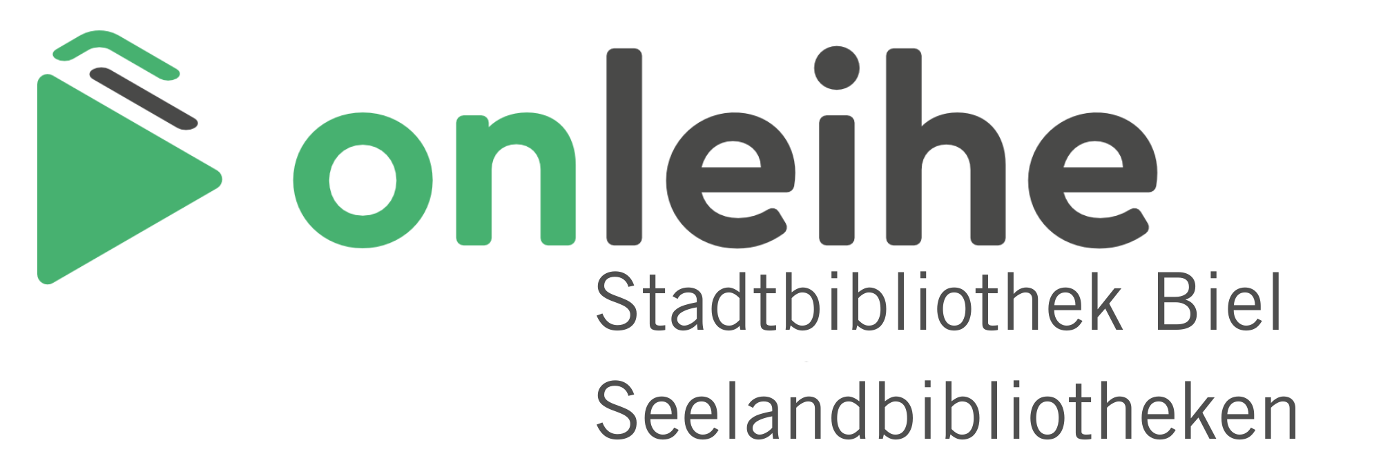 Logo der Stadtbibliothek Biel mit einem grünen Play-Button und schwarzem Text