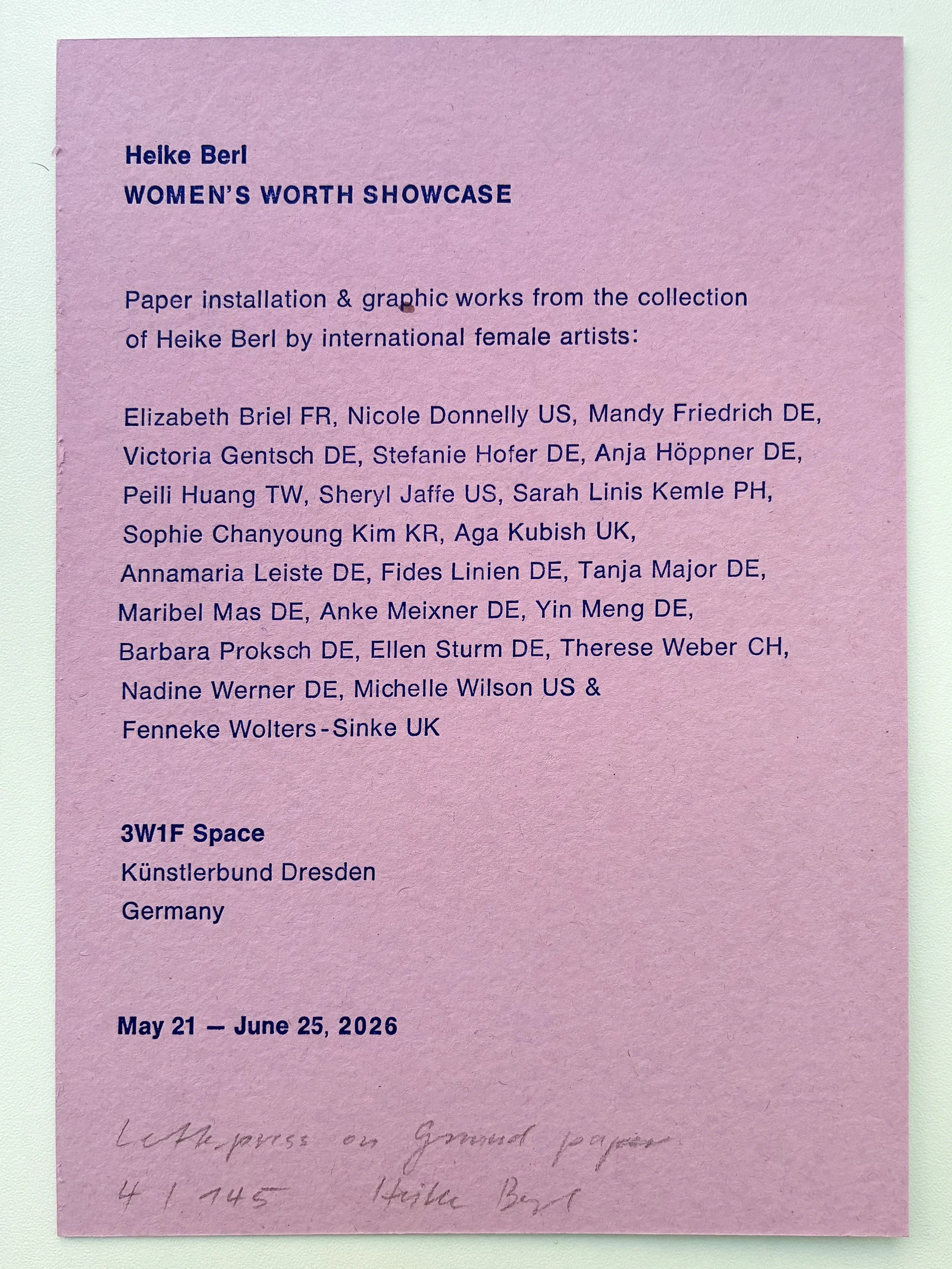 Women´s Worth Showcase. 3W1F Space, Künstlerbund Dresden