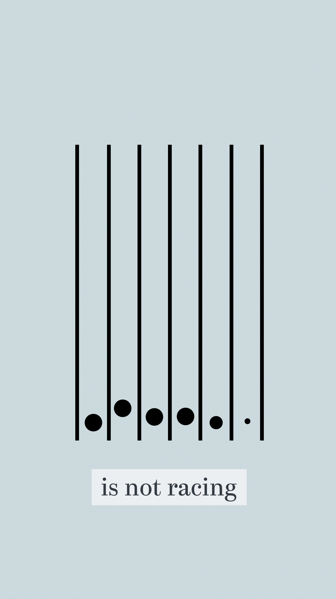 A visual representation of a bowling score sheet with seven bowling balls, each aligned with a lane, showing different scores, accompanied by the text 'is not racing' at the bottom.