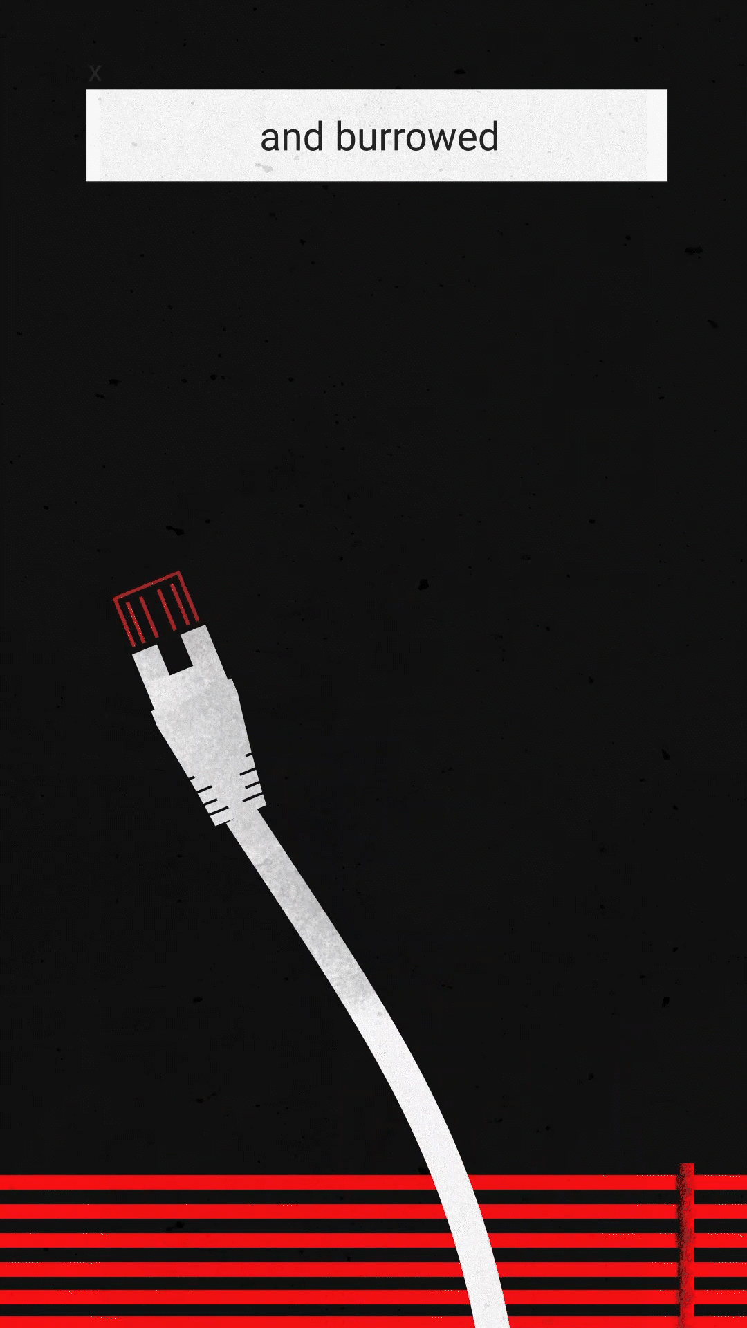 A close-up illustration of an Ethernet cable on a black background, with red lines at the bottom and the text 'and burrowed' at the top.