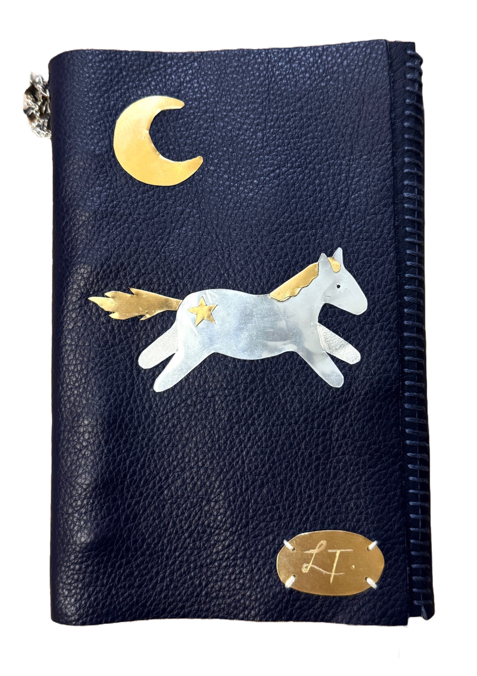 TRAVELER'S JOURNAL (Cowhide leather, zinc sheets, brass sheets, pre-made ring binder mechanism, embroidery thread)