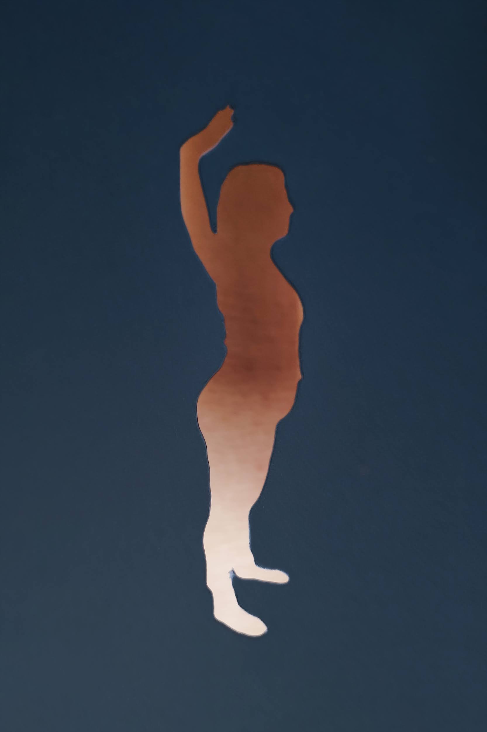 A stencil of the artist standing in profile with hands stretched out above her head as if she is in second position for ballet. (Copy) (Copy)