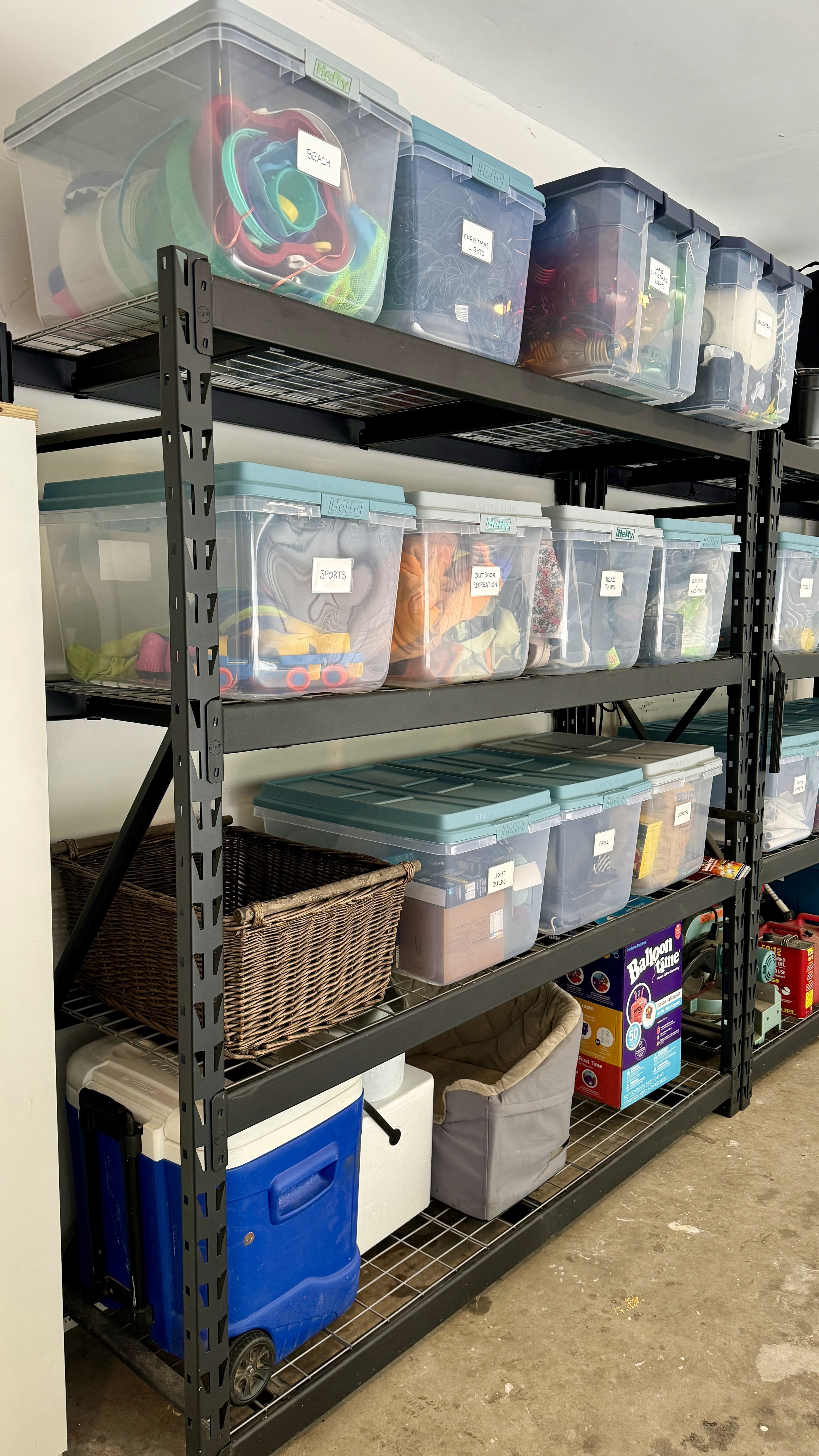 Garage organized and bins sourced by Calm Spaces