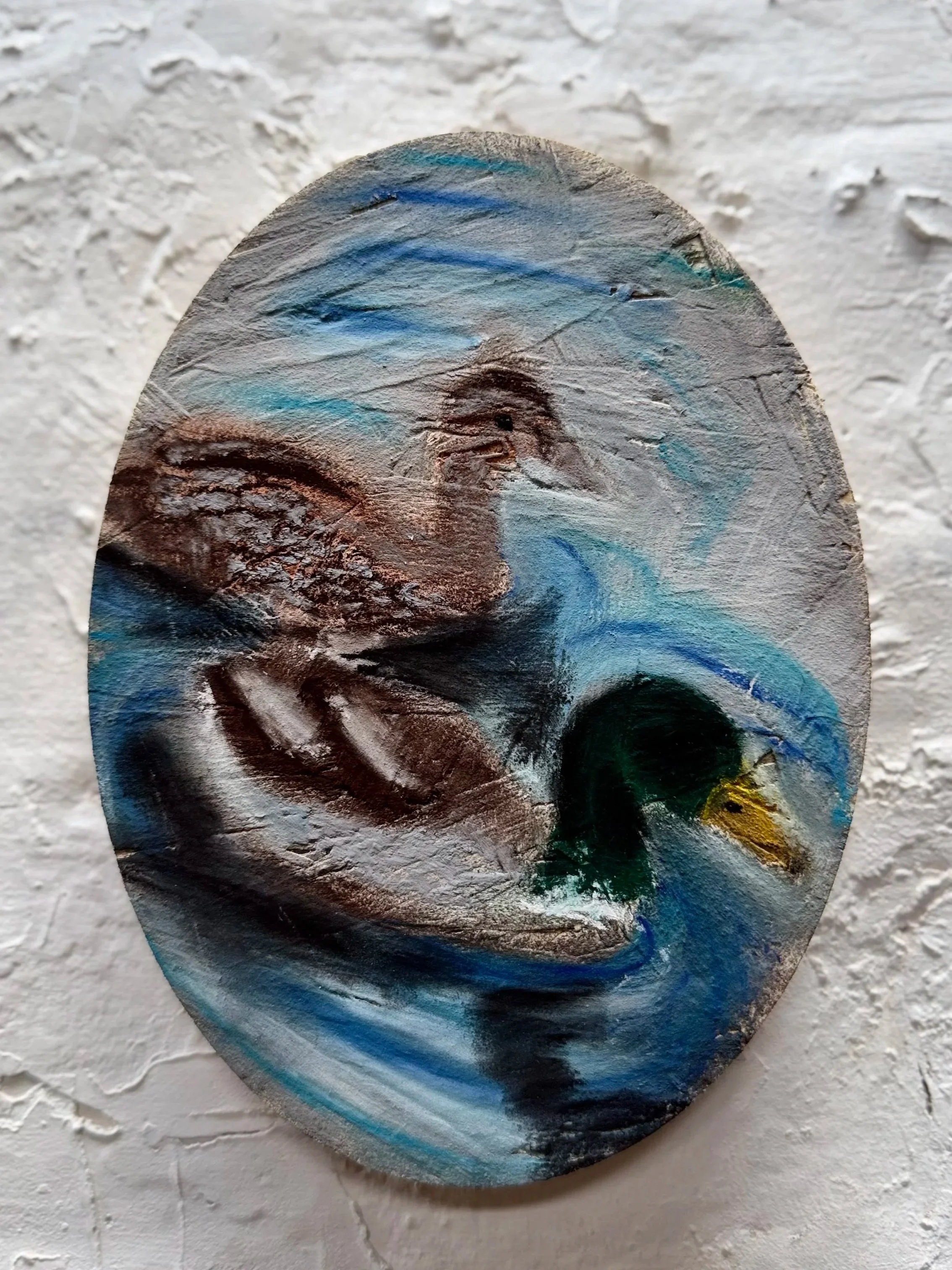 Watery Date at Foot’s Cray Place (2026), 14 x 19 x 1.8 cm, pastel on osb